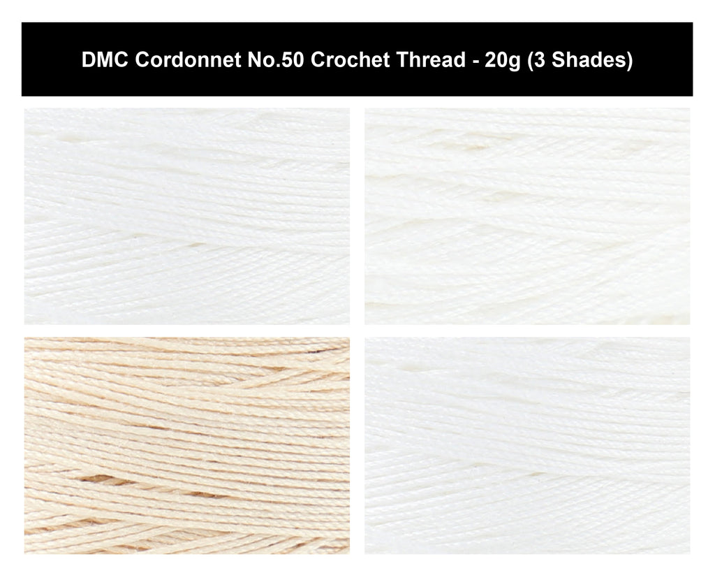 DMC Cordonnet No.50 Crochet Thread Yarn - 20g, 100% Double Mercerised Cotton, 6-Ply High-Gloss Strong Knitting Thread for Lacework, Doilies & Crafts