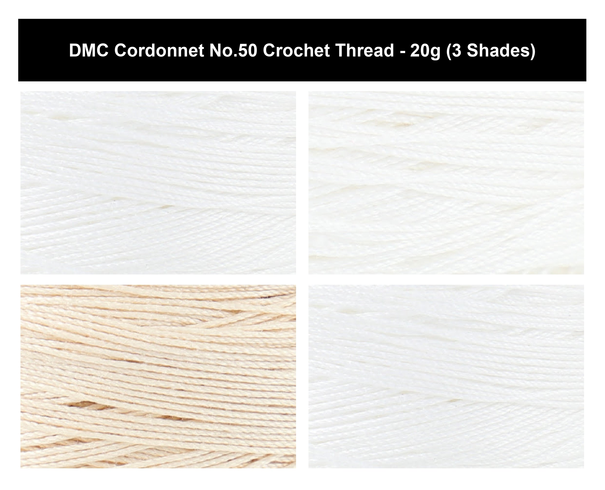 DMC Cordonnet No.50 Crochet Thread Yarn - 20g, 100% Double Mercerised Cotton, 6-Ply High-Gloss Strong Knitting Thread for Lacework, Doilies & Crafts