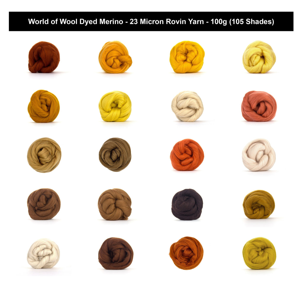 World of Wool Dyed Merino 23 Micron Roving Yarn - 100g, Luxury 100% Merino Dyed Roving Unspun Combed Hand Spinning & Felting Wool Yarn for Crafting, Bowls & Hats