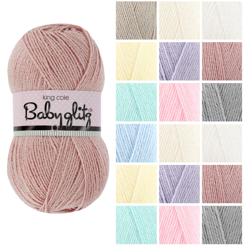 King Cole Baby Glitz DK Yarn 97% Acrylic 3% Polyester, Sparkly Double Knit Knitting & Crochet Yarn, 290m Pastel Shades - 100g