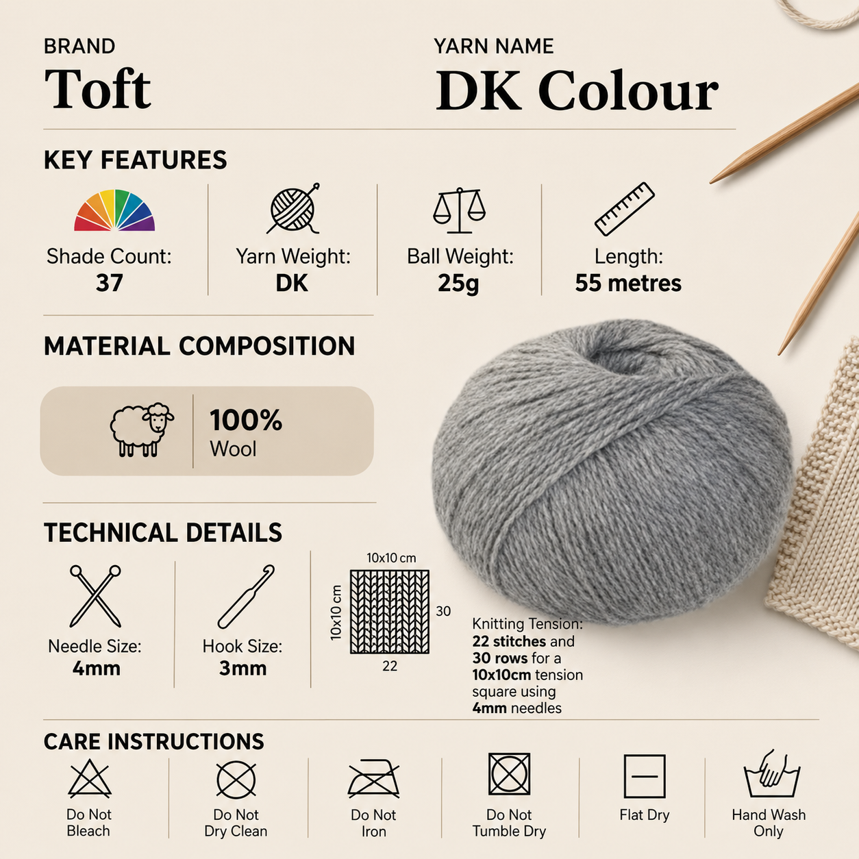 Toft DK Colour Crochet Wool Yarn - 25g, Luxury British 100% Wool Breathable Double Knitting Wool Yarn for Toys, Amigurumi, Garments & Accessories
