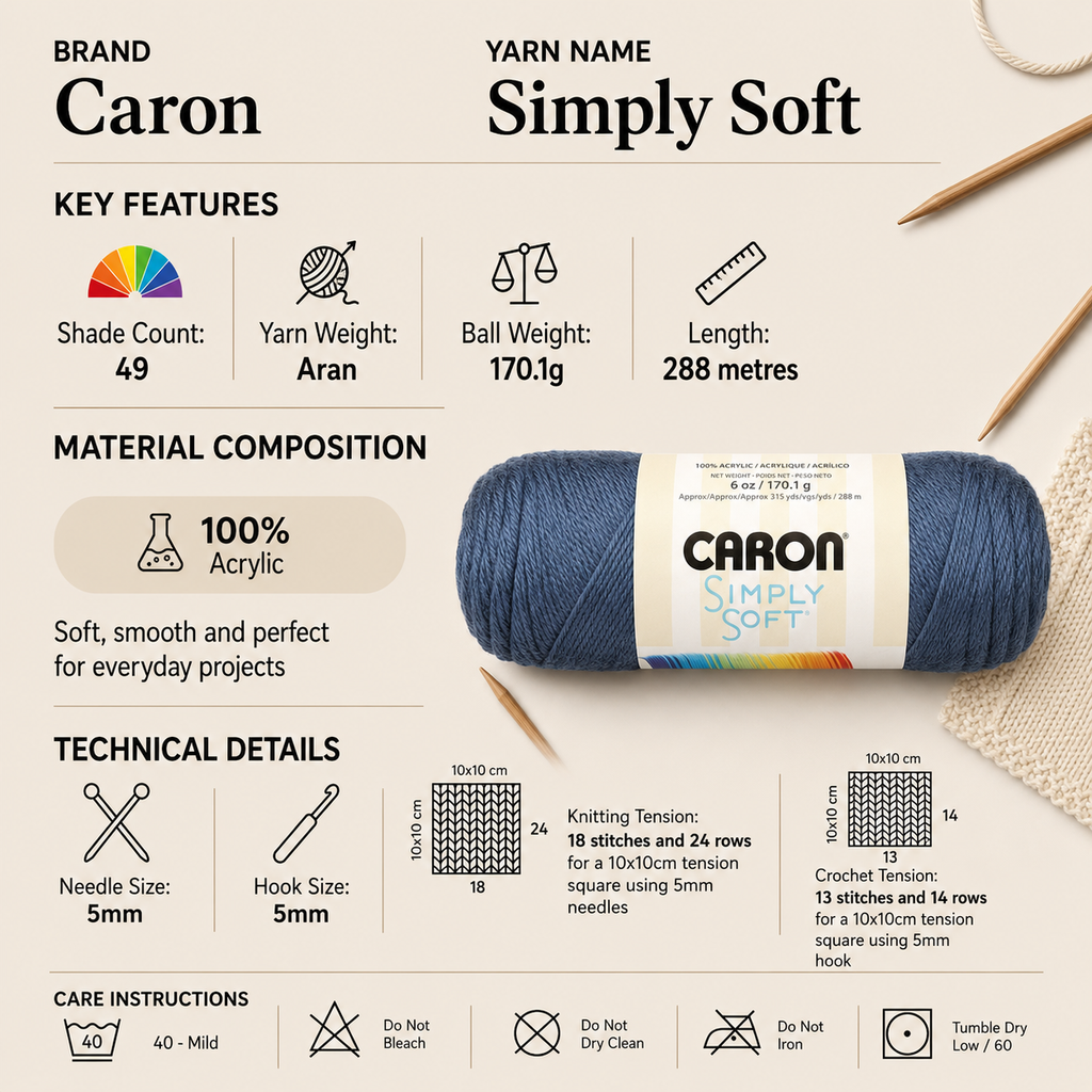 Caron Simply Soft Aran Yarn - 170g, Soft 100% Acrylic Crochet Knitting Wool Yarn for Baby & Adult Clothes & Accessories Projects