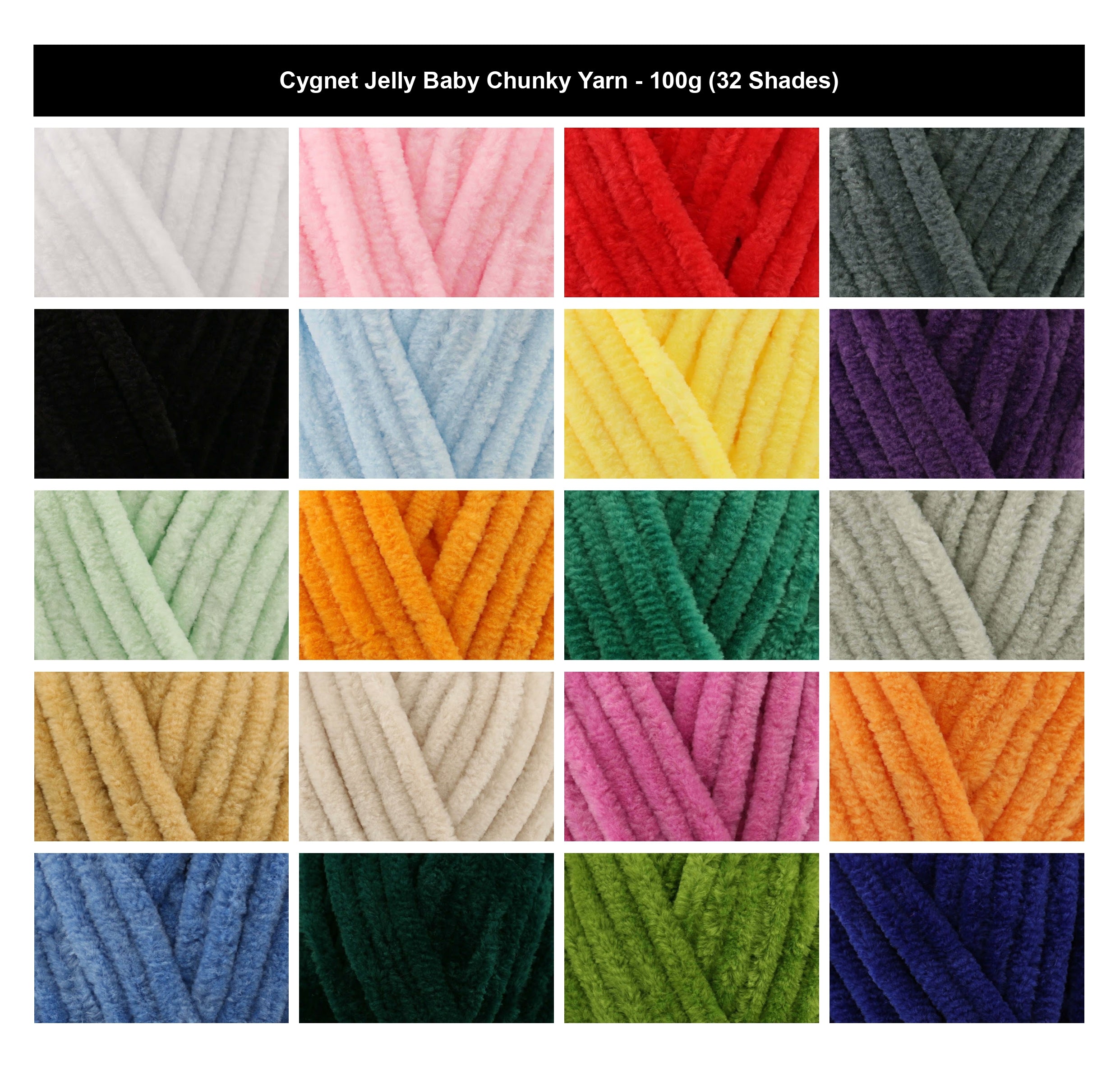 Cygnet Jelly Baby Chunky Yarn - 100g, 100% Polyester Chenille Crochet & Knitting Yarn for Baby Blankets, Toys & Accessories