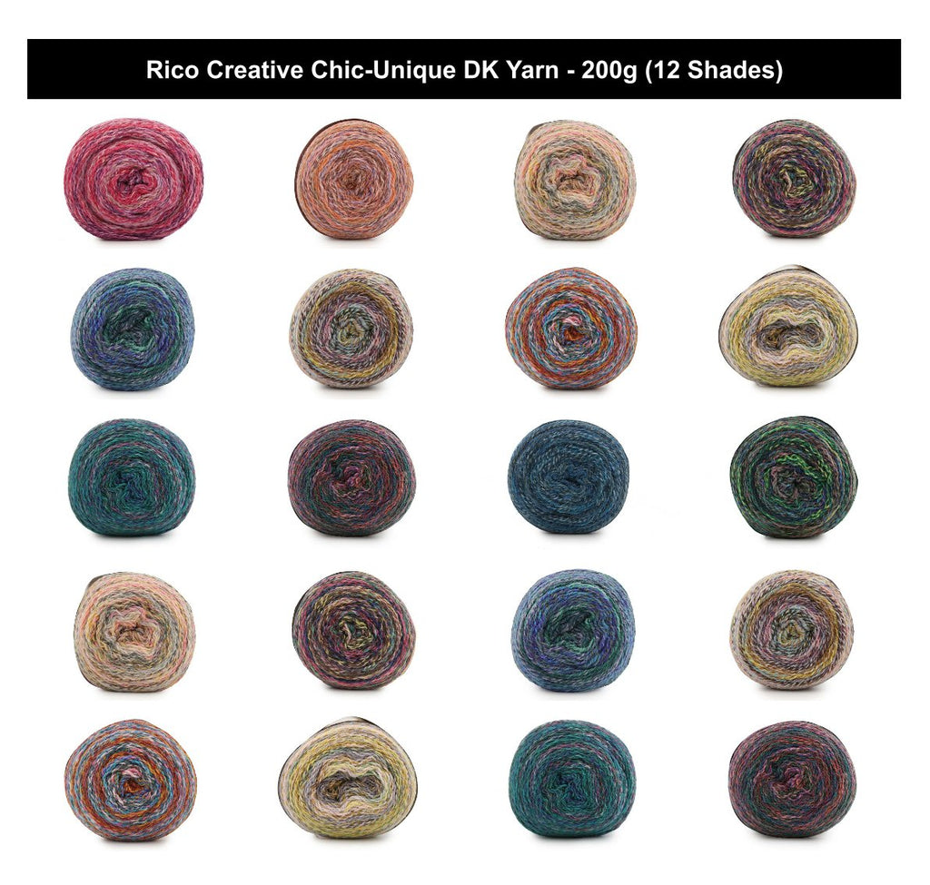 Rico Creative Chic-Unique DK Cake Yarn - 200G, Luxury Acrylic Wool Blend Self-Striping Gradient Double Knitting Crochet Yarn for Cardigans, Garments & Headwear