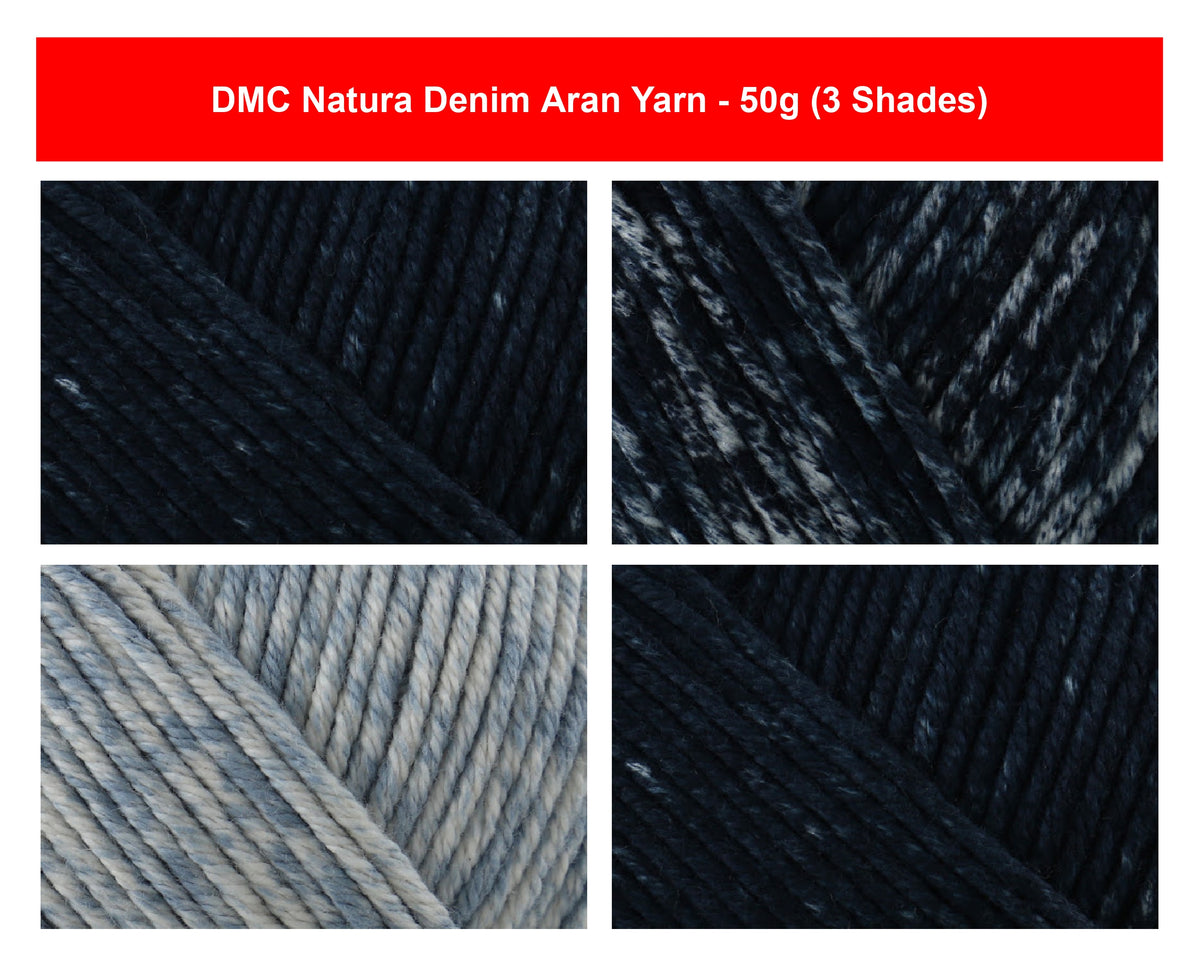 DMC Natura Denim Aran Weight Crochet Yarn - 50g, 100% Cotton Medium Weight Dark to Light Faded Effect Knitting Yarn for for Garments, Accessories & Home Décor