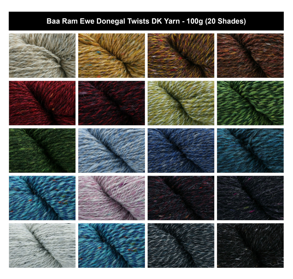 Baa Ram Ewe Donegal Twists DK Crochet Yarn - 100g, Worsted-Spun British Wool & Woollen-Spun Merino Blend, Soft Tweed Effect Double Knitting Yarn for Jumpers & Sweaters