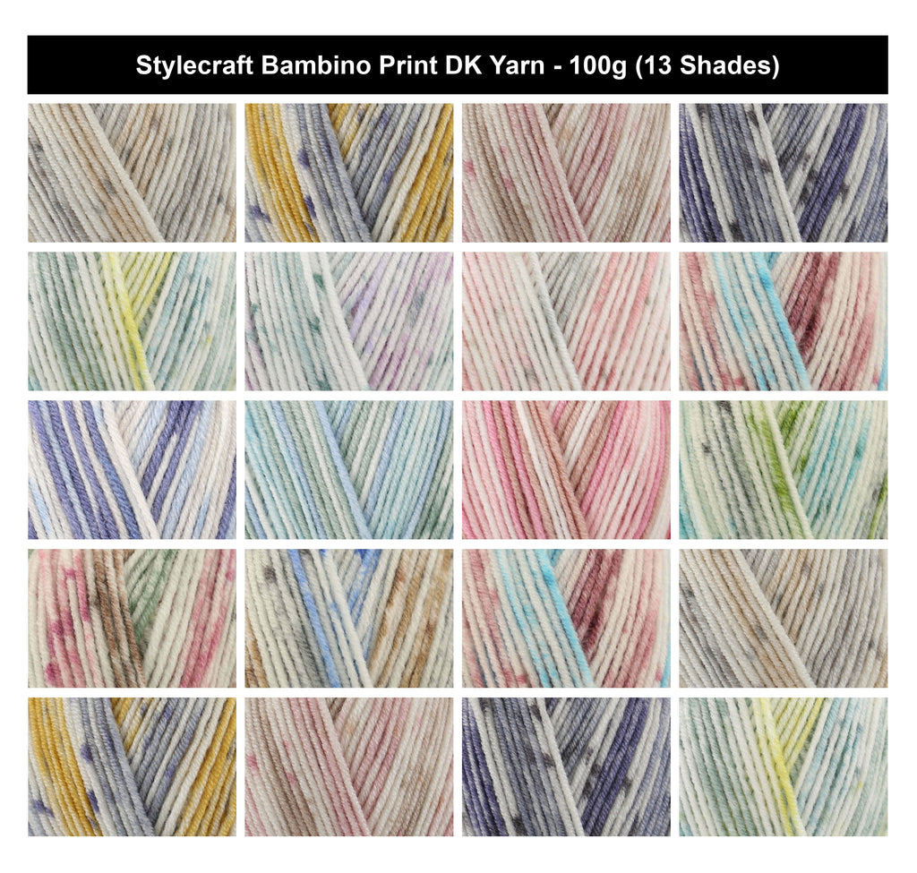 Stylecraft Bambino Print Crochet DK Baby Yarn - 100g, Super Soft 100% Acrylic Sensitive Skin Double Knitting Anti-Pilling Baby Wool for Garments, Accessories, Blankets & Toys