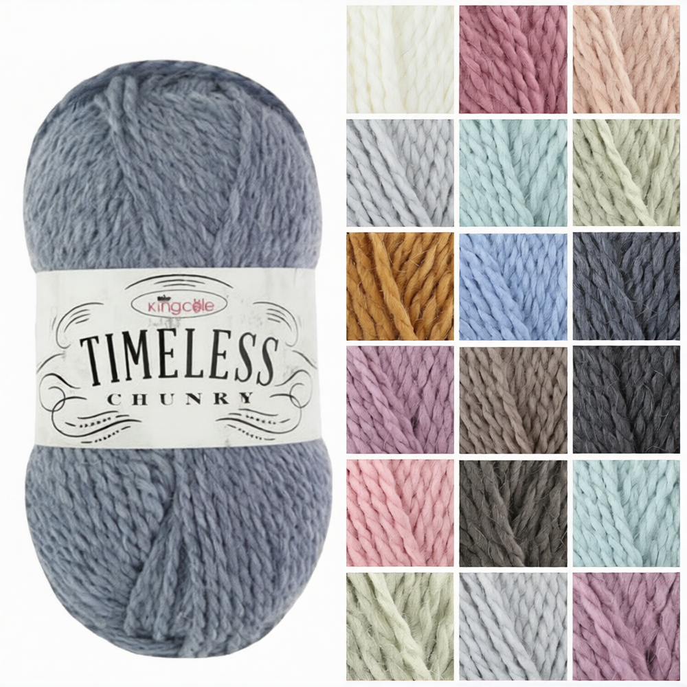 King Cole Timeless Chunky Yarn 90% Acrylic 10% Alpaca 155m Soft Vintage?Shade Chunky Knit & Crochet Yarn - 100g