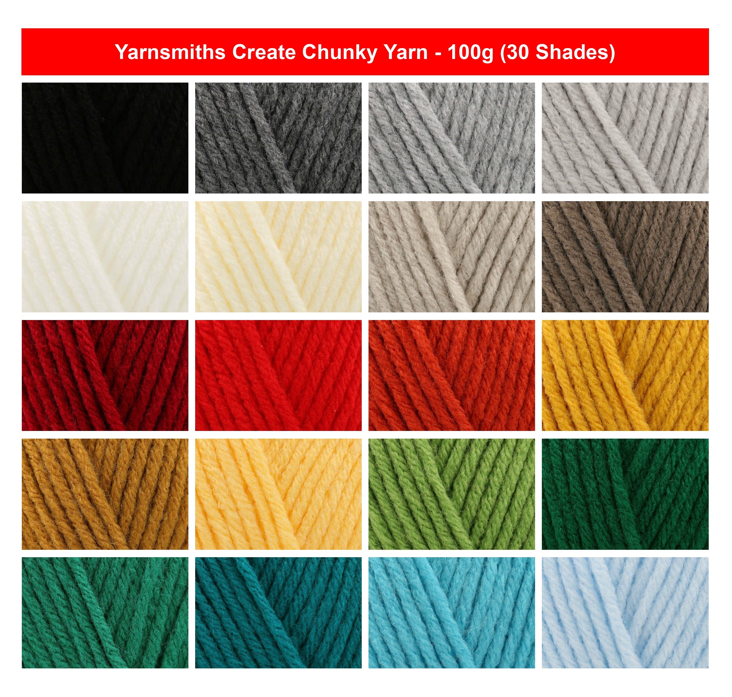 Yarnsmiths Create Chunky Yarn - 100g, 100% Acrylic Thick Soft Vibrant Crochet & Knitting Wool for Jumpers & Winter Garments