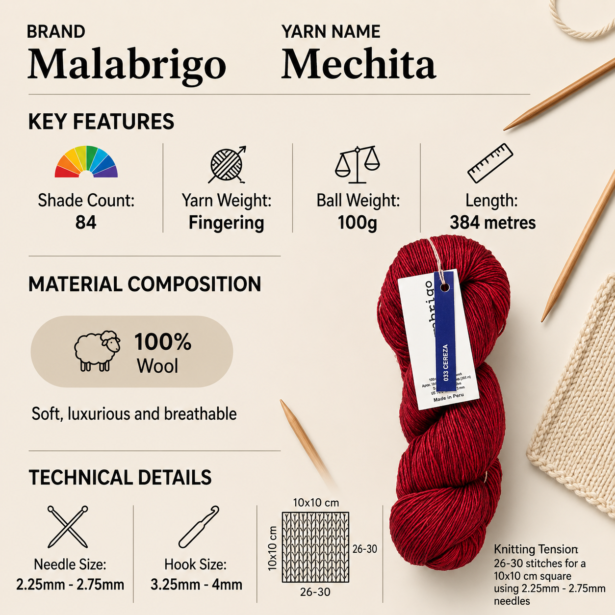 Malabrigo Mechita Fingering Wool Yarn - 100g, 100% Superwash Merino Wool, Kettle Dyed Single Ply Crochet & Knitting Yarn for Shawls, Lace, Scarves & Baby Items