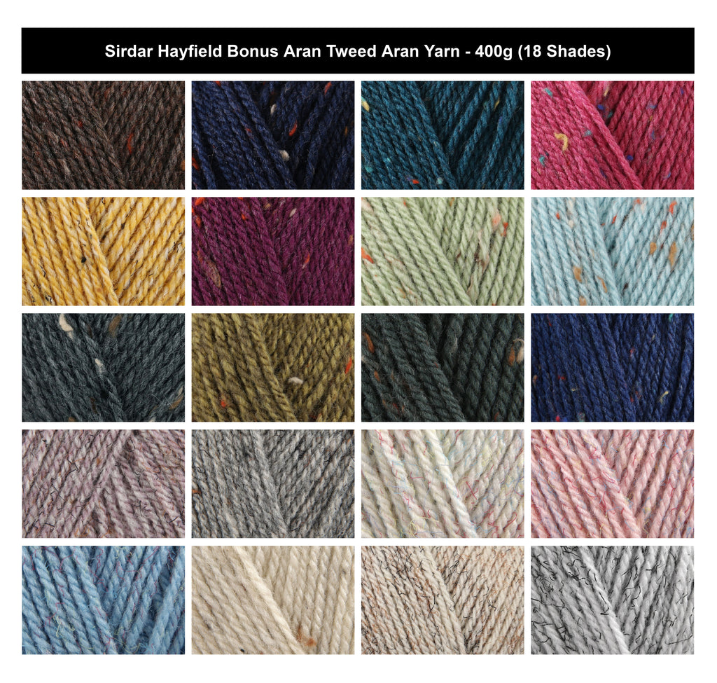 Sirdar Hayfield Bonus Aran Tweed Crochet Yarn - 400g, Wool Acrylic Blend Machine Washable Knitting Wool Yarn for Jumpers, Cardigans & Cushions