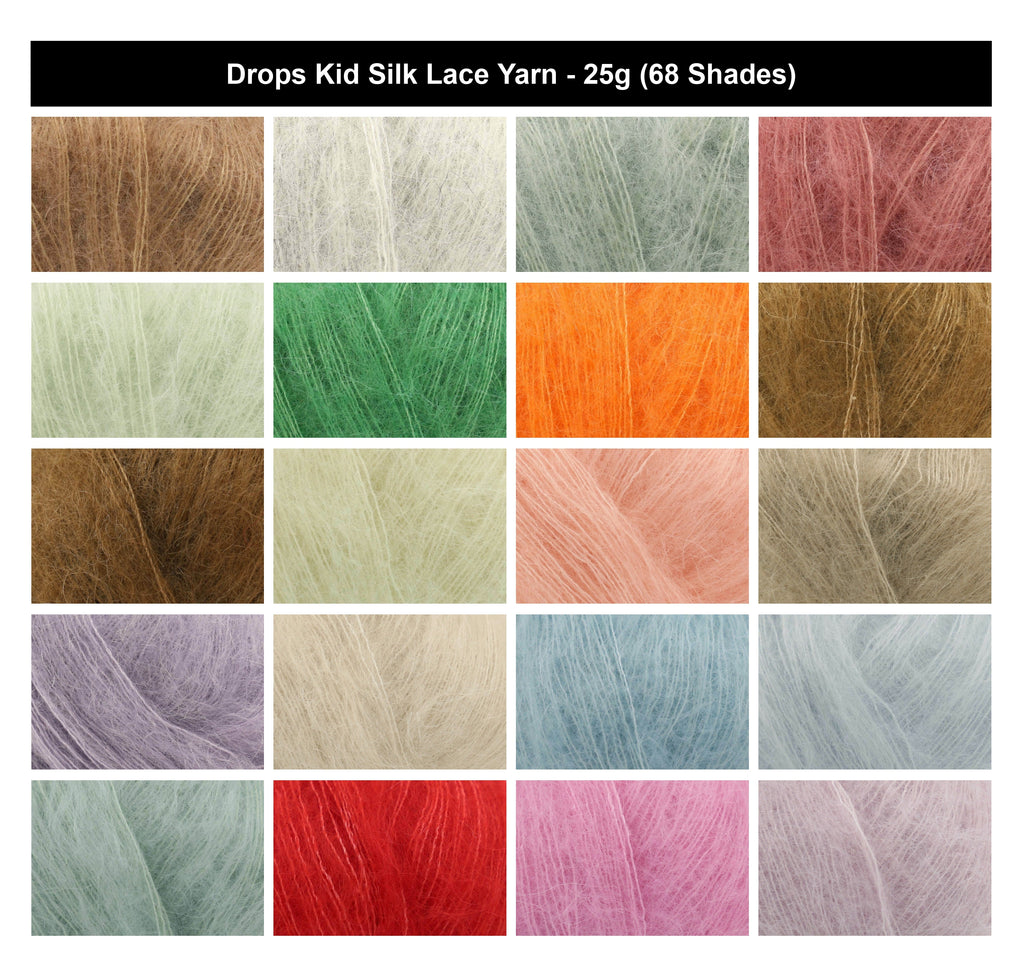 Drops Kid Silk Lace Crochet Yarn - 25g, Luxury Mohair & Silk Blend Lightweight Soft Knitting Wool for Shawls, Tops & Accessories