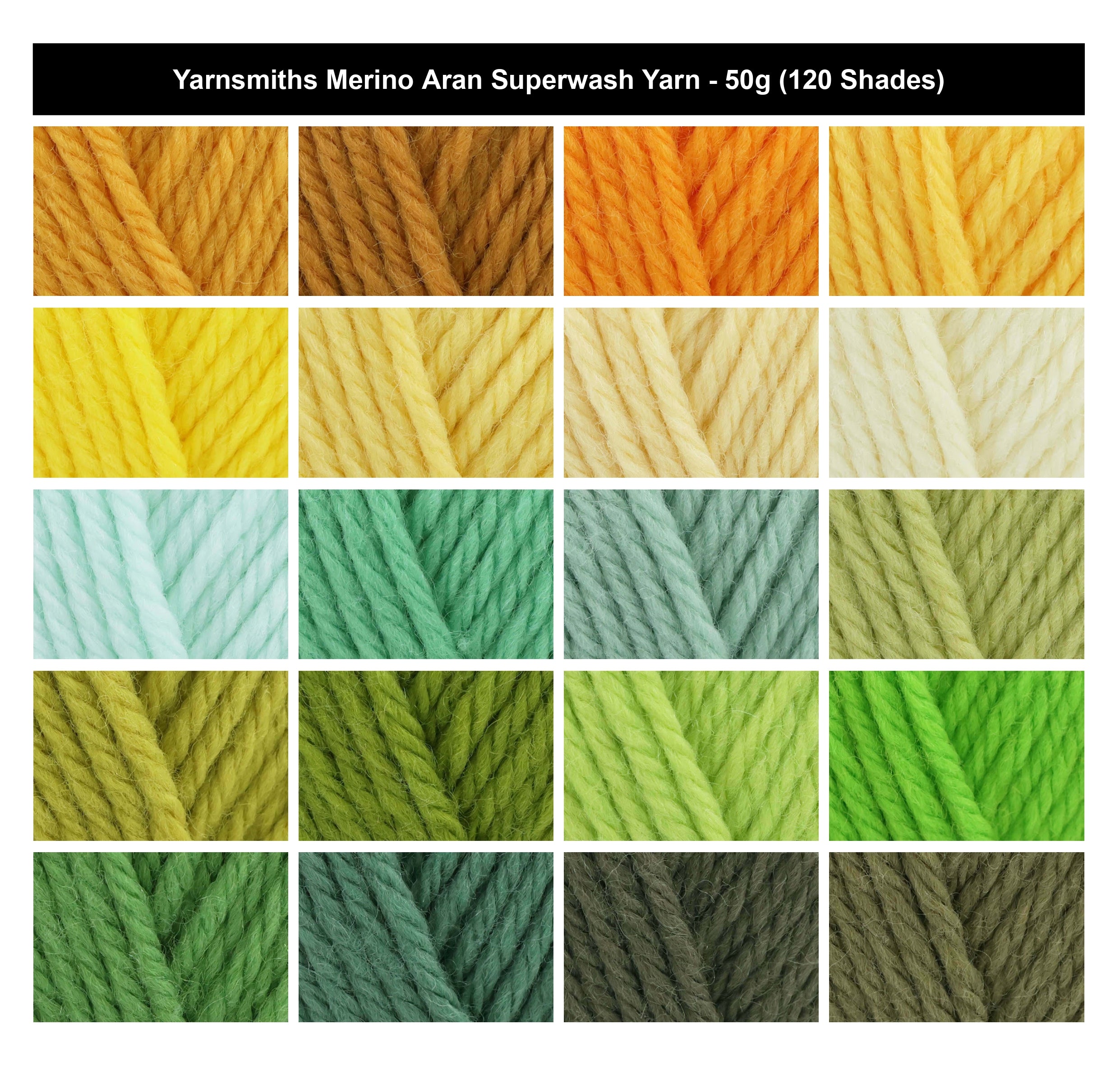 Yarnsmiths Merino Aran Superwash Aran Yarn - 50g, Luxury 100% Merino Wool Squishy Hypoallergenic Soft Crochet & Knitting Wool Yarn for Baby Blankets & Garments