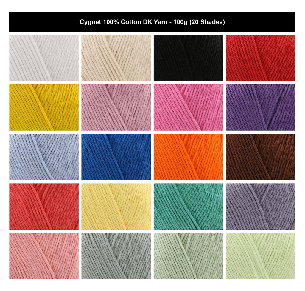 Cygnet 100% Cotton Crochet DK Yarn - 100g, Soft Lightweight Cotton Double Knitting & Crochet Yarn for Summer Garments, Accessories & Decorative Projects