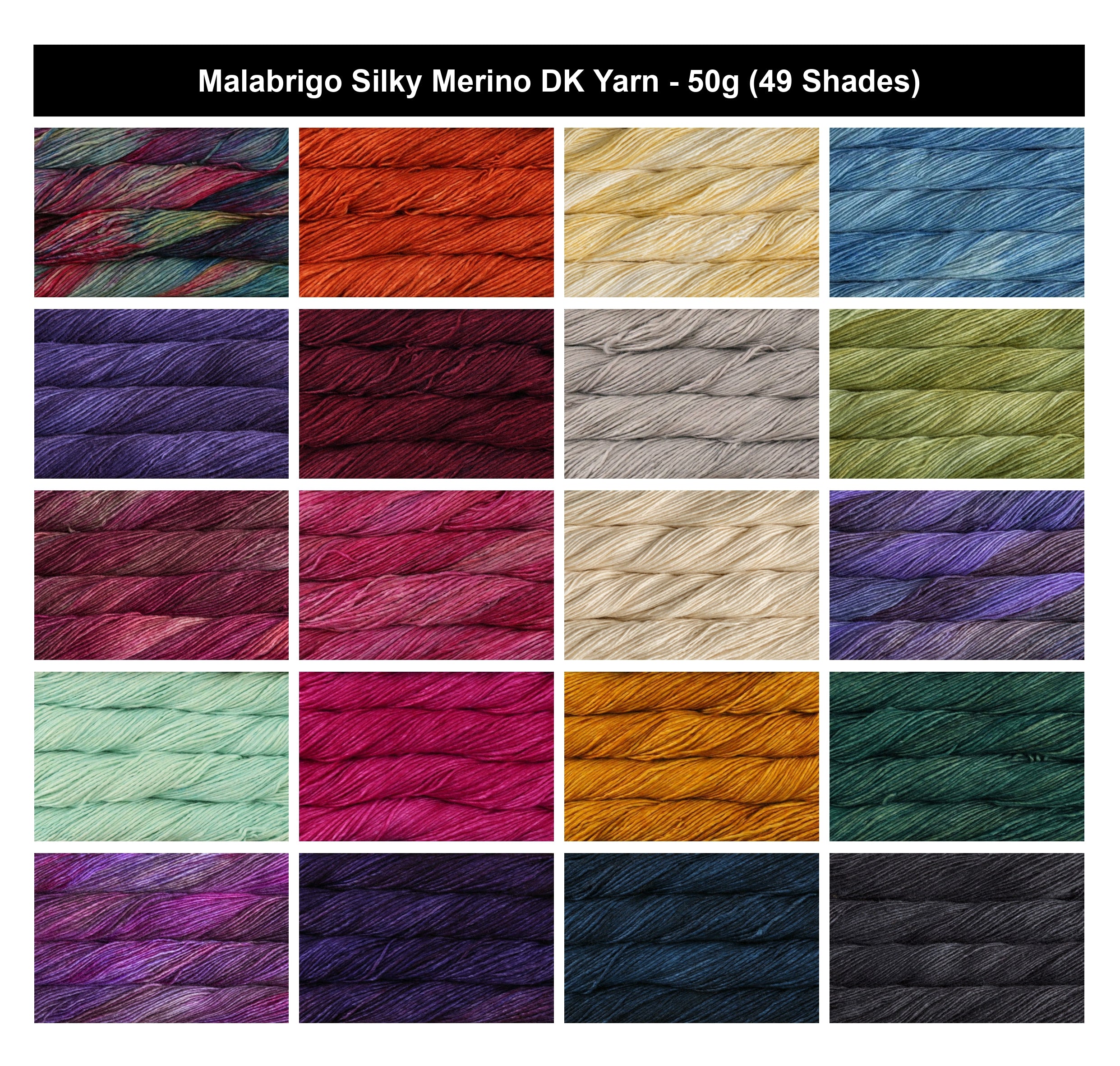 Malabrigo Silky Merino DK Crochet Yarn - 50g, Silk Merino Wool Blend Single Ply Variegated Double Knitting Yarn Hand Kettle Dyed for Garments, Scarves & Shawls