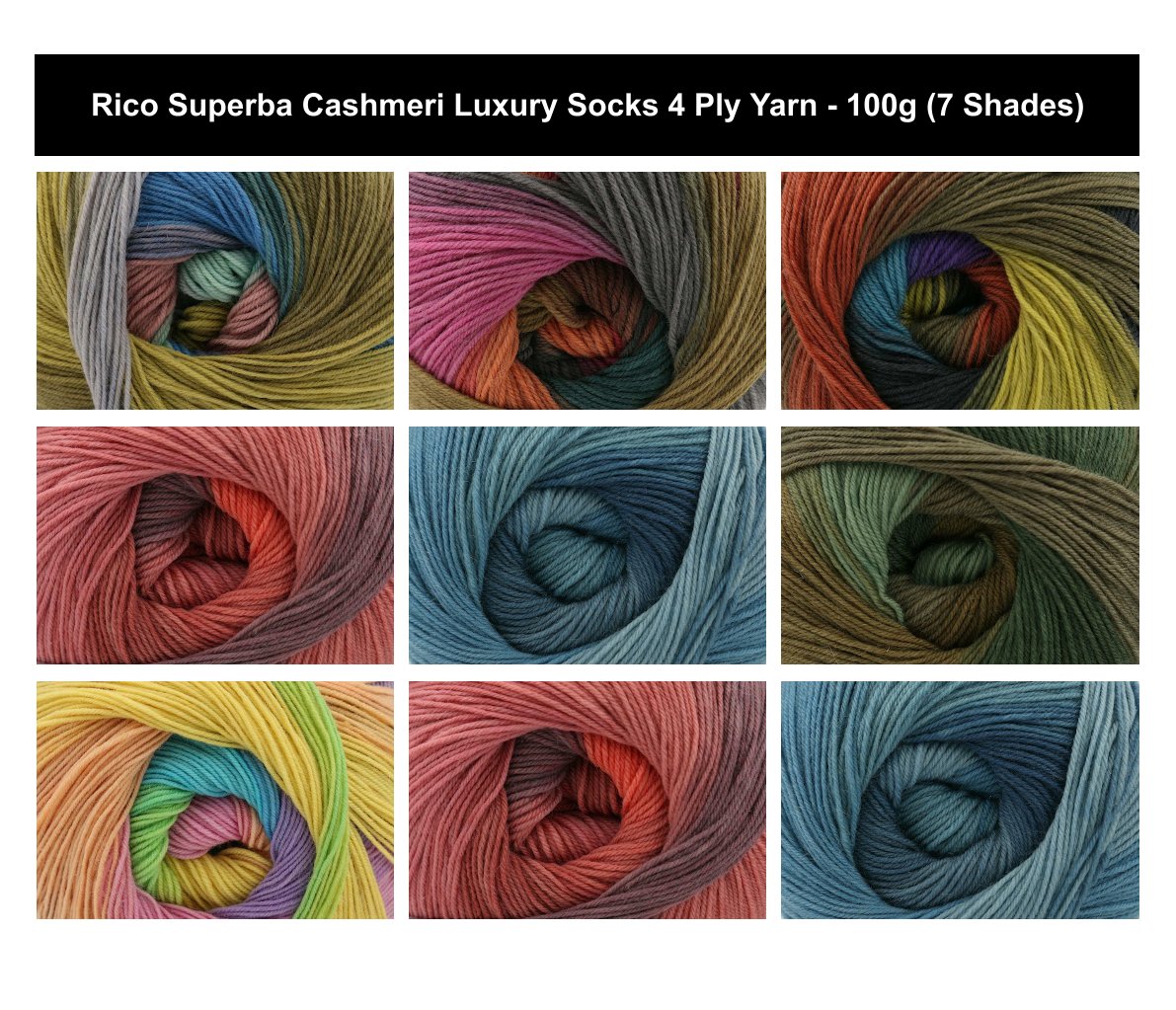 Rico Superba Cashmeri Luxury Socks 4 Ply Yarn - 100G, Wool Cashmere Blend Self Patterning Hard Wearing Soft Sock Knitting Wool for Luxury Bed Socks, Booties & Gloves