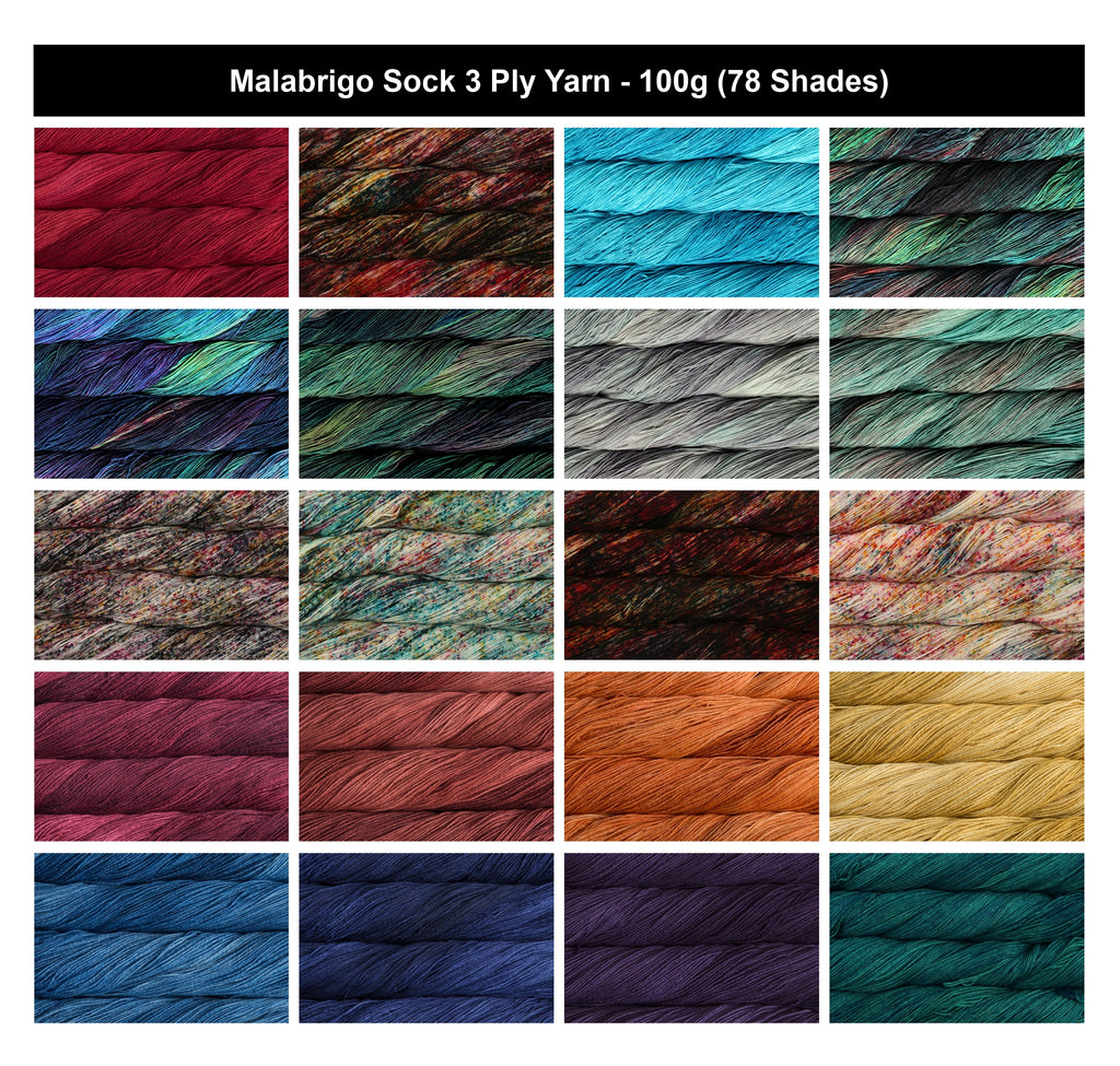 Malabrigo Sock 3 Ply Crochet Yarn - 100g, 100% Superwash Merino Wool Hand-Dyed Kettle Dyed Yarn for Knitting Yarn for Socks, Shawls, Scarves, Baby & Garments