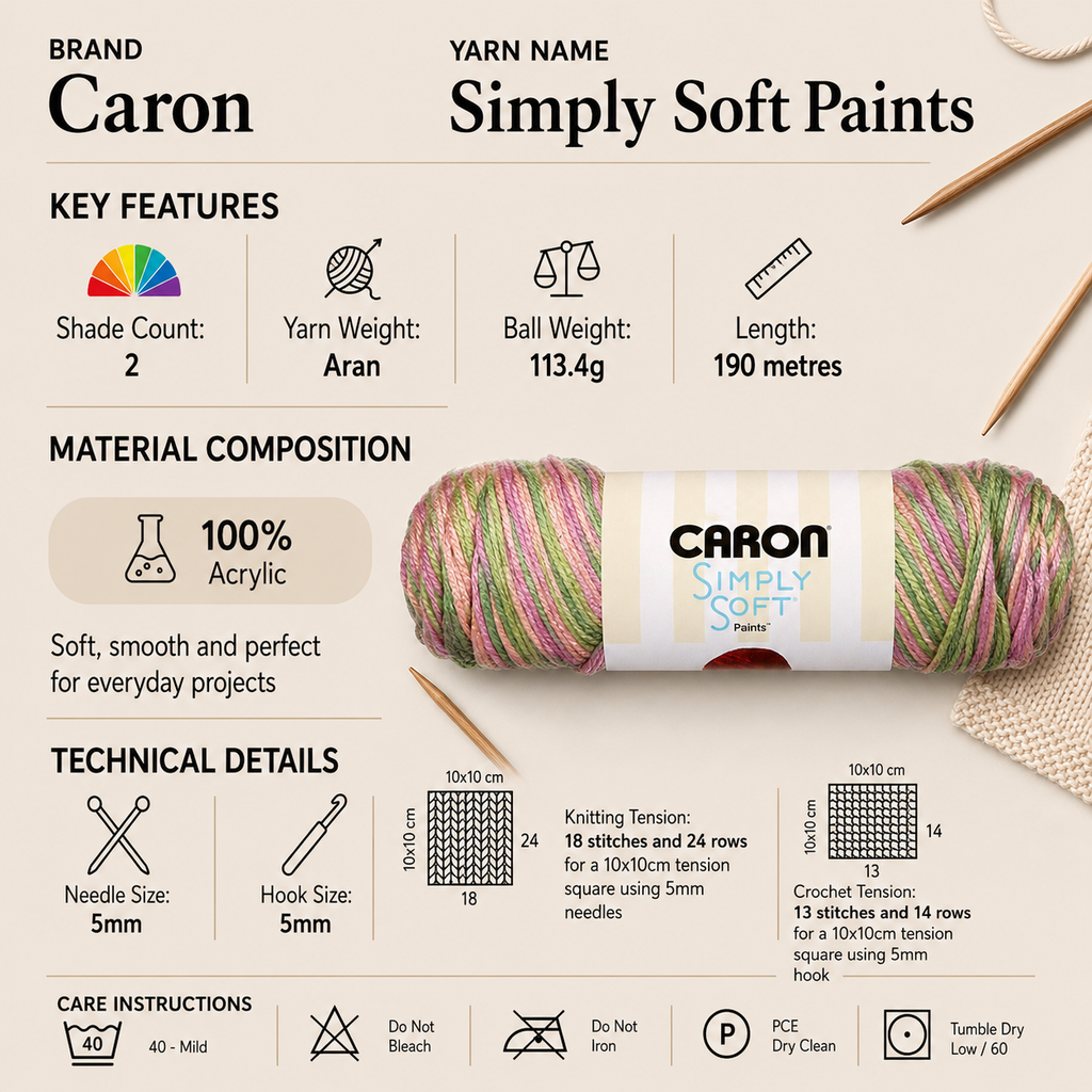 Caron Simply Soft Paints Aran Yarn - 113g, Soft 100% Acrylic Multi-Colour Variegated Yarn for Crochet, Knitting, Garments & Crafts