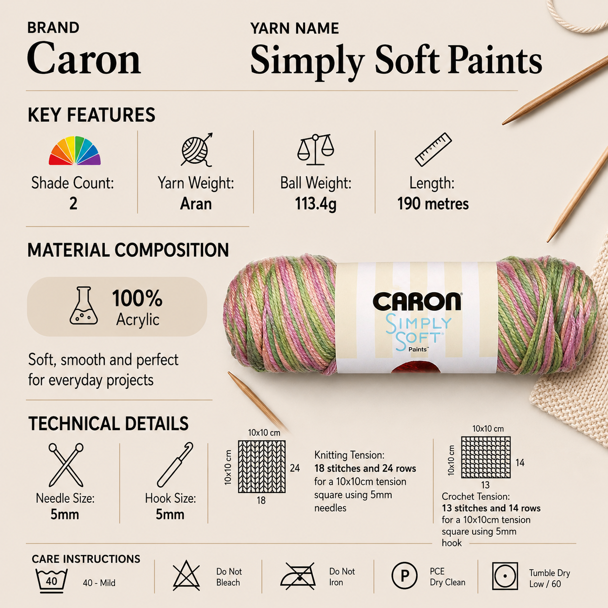 Caron Simply Soft Paints Aran Yarn - 113g, Soft 100% Acrylic Multi-Colour Variegated Yarn for Crochet, Knitting, Garments & Crafts