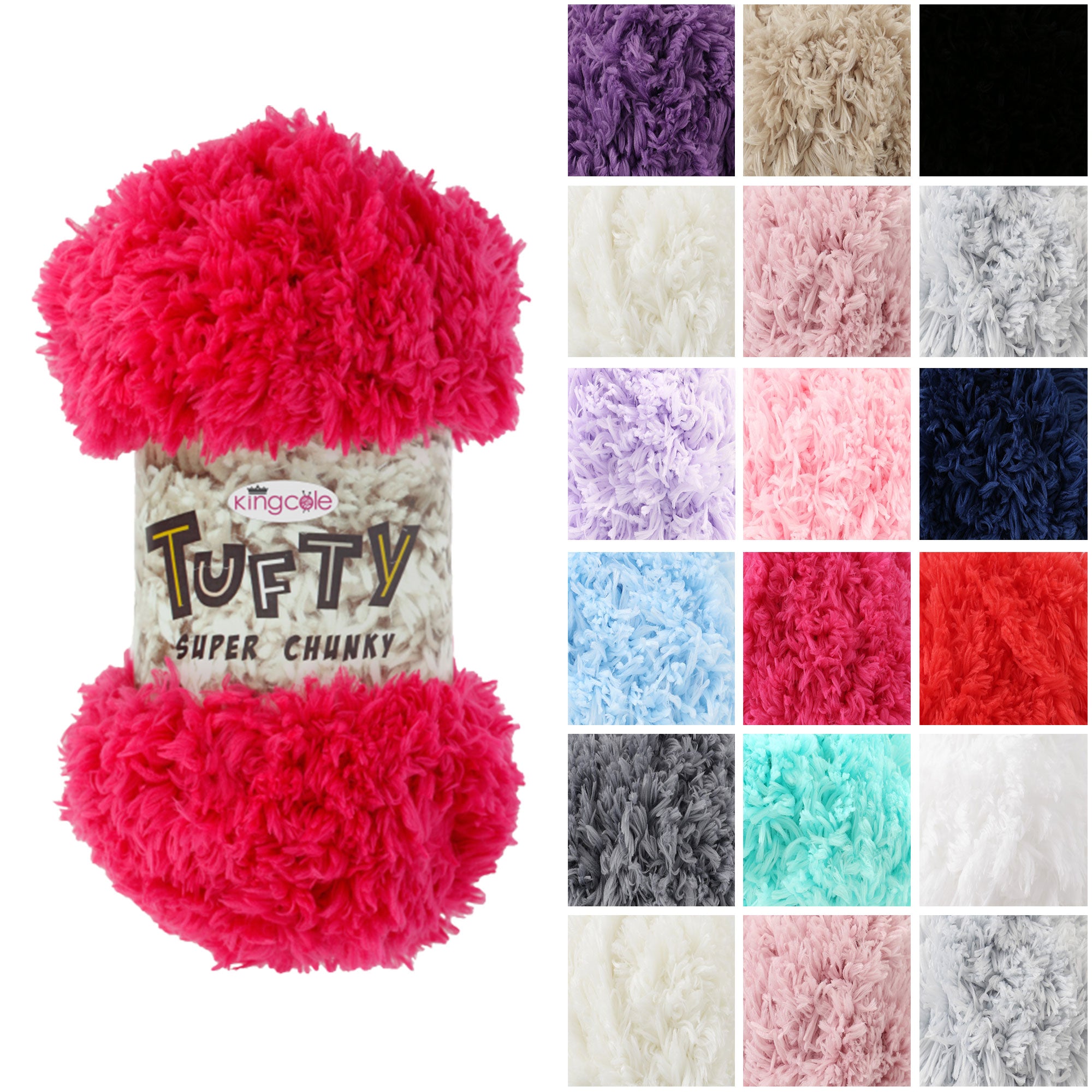 King Cole Tufty Super Chunky Yarn, Soft Plush Faux Fur Knitting & Crochet, 100% Polyester Warm Texture Fluffy Yarn - 200g Ball