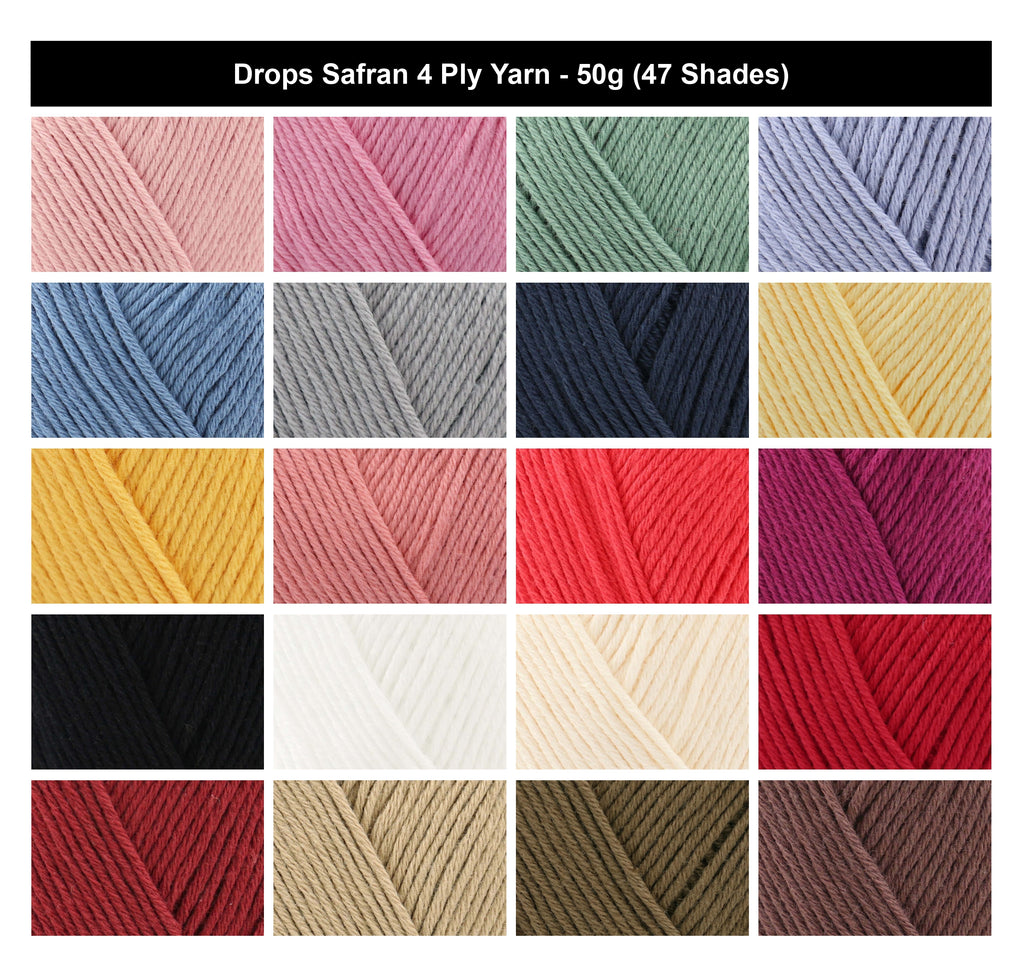 Drops Safran 4 Ply Crochet Yarn - 50g, Non-Mercerised Cotton Lightweight Summer Knitting Wool for Garments, Baby Clothes & Accessories