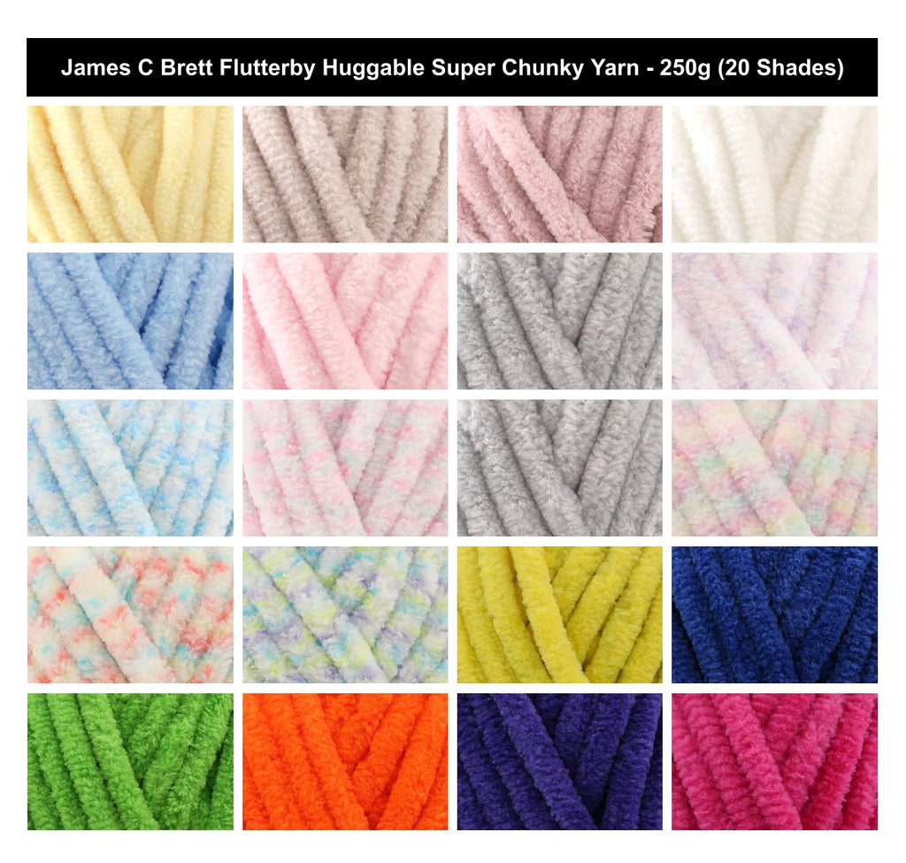 James C Brett Flutterby Huggable Yarn - 250g, 100% Polyester Super Chunky Chenille Texture Fluffy Crochet Knitting Wool for Baby Toys, Blankets, Cushions & Crafting