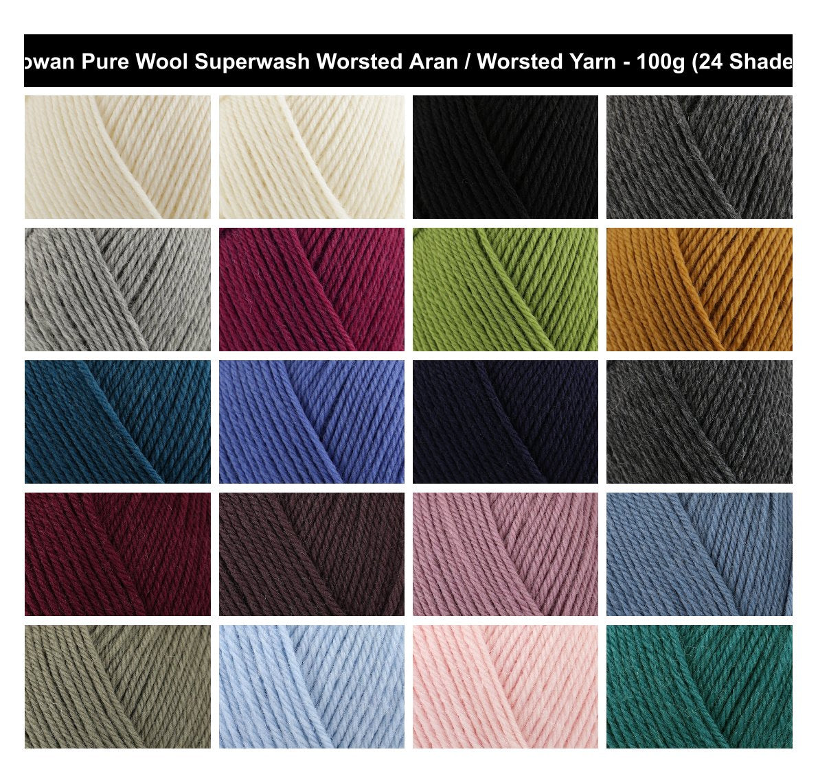 Rowan Pure Wool Superwash Worsted Yarn - 100g, Soft Luxury 100% Pure Wool Crochet Knitting Wool in Bright Colours for Blankets, Sweaters & Jumpers