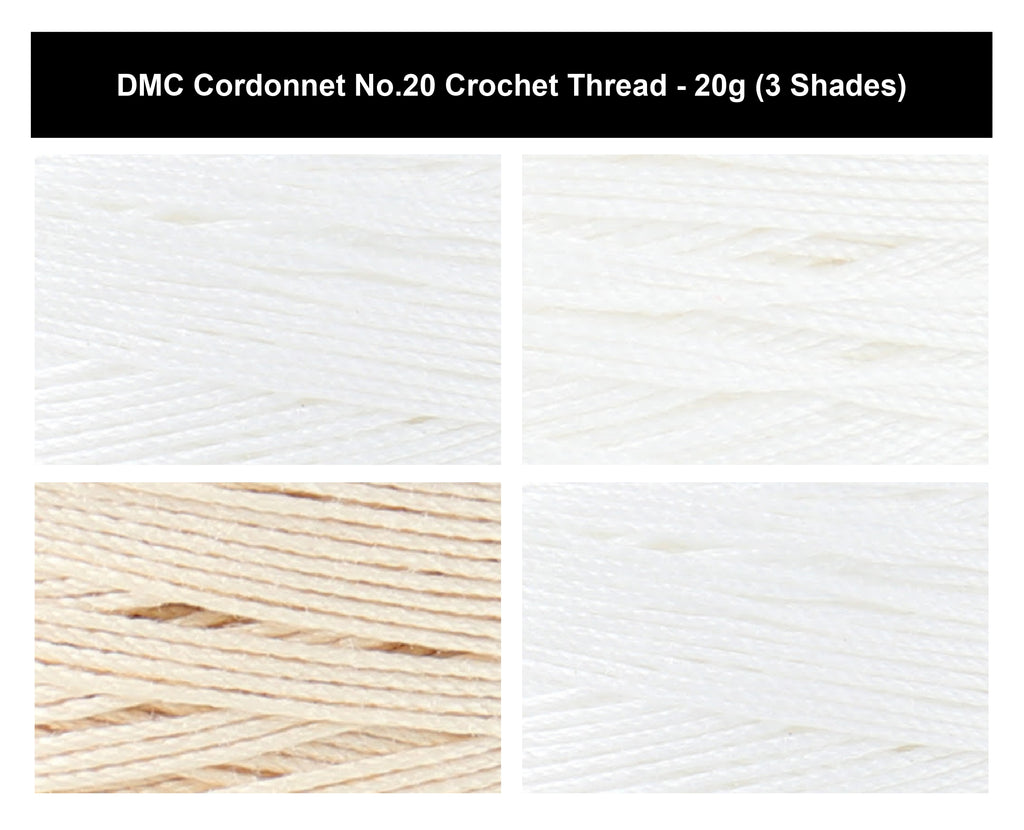 DMC Cordonnet No.20 Crochet Thread Yarn - 20g, 100% Double Mercerised Cotton, 6-Ply High-Gloss Strong Knitting Thread for Lacework, Doilies & Crafts