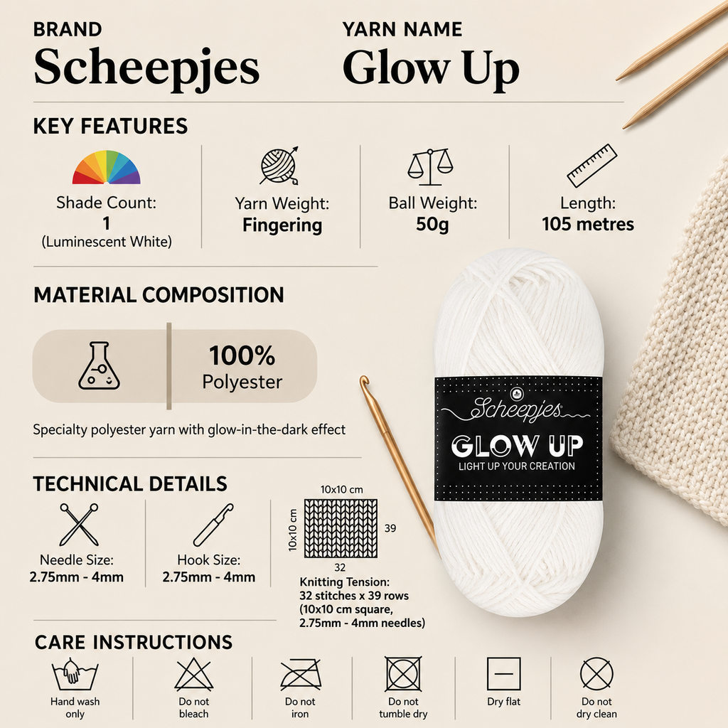 Scheepjes Glow Up Fingering Crochet Yarn - 50g, 100% Polyester Glow In The Dark Lightweight Soft Knitting Wool for Amigurumi & Home Decor