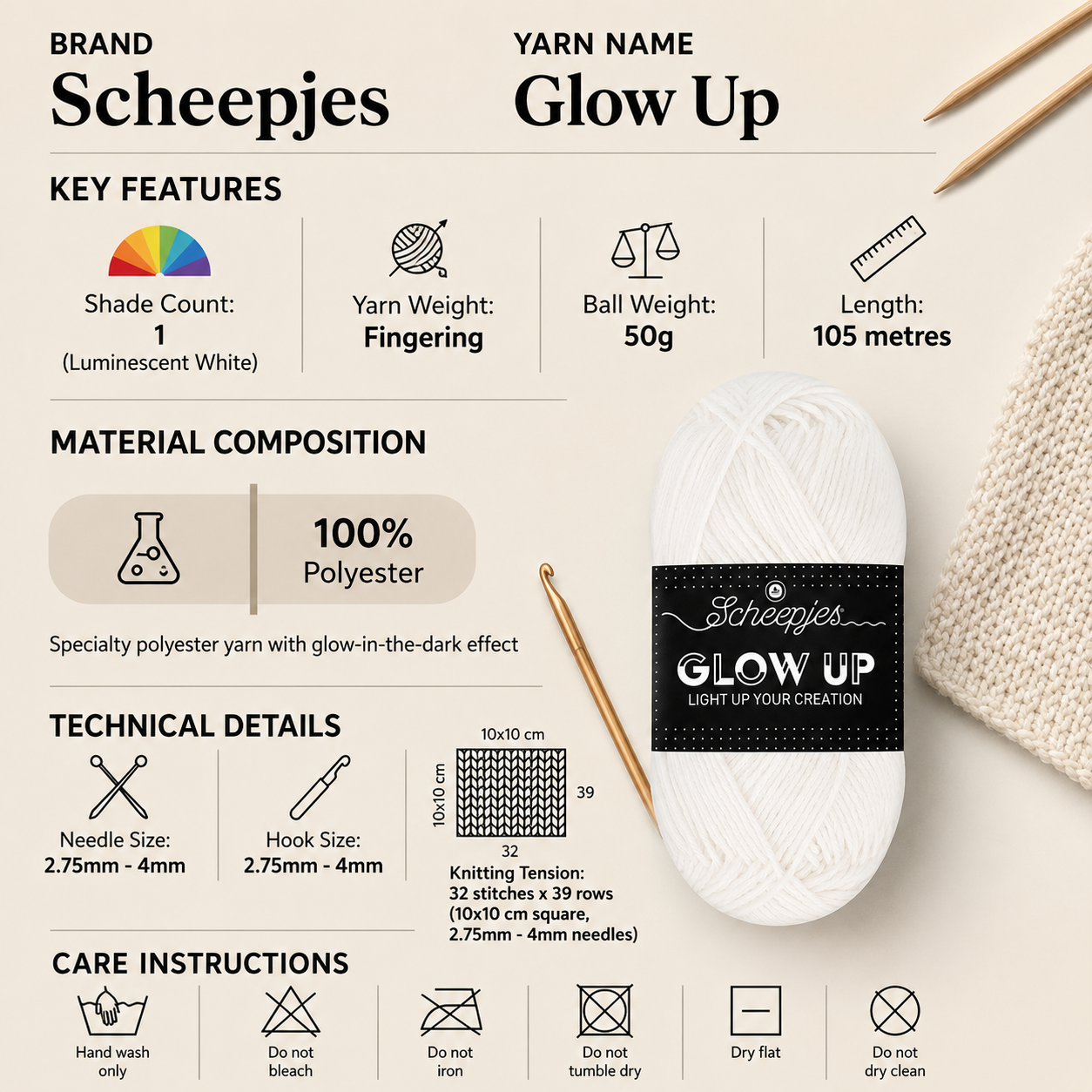 Scheepjes Glow Up Fingering Crochet Yarn - 50g, 100% Polyester Glow In The Dark Lightweight Soft Knitting Wool for Amigurumi & Home Decor