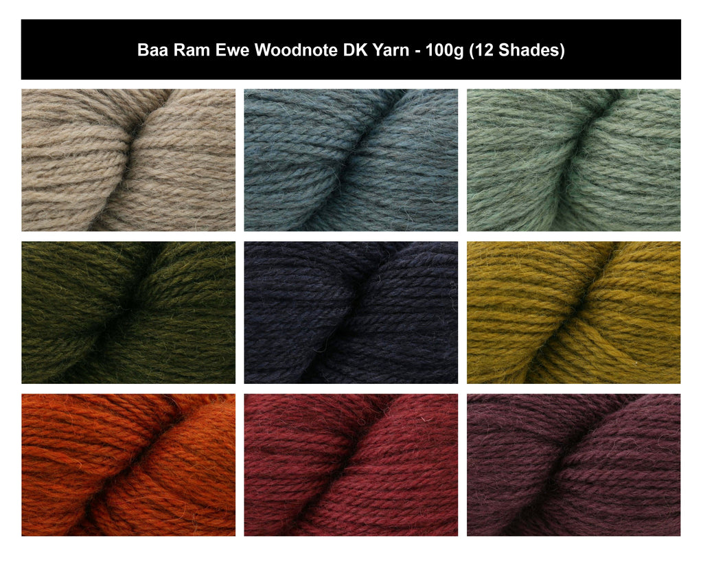 Baa Ram Ewe Woodnote Double Knit DK Yarn - 100g, Luxury 100% Wool British Breed Blend English Woodland Inspired Crochet Double Knitting Yarn for Garments & Accessories