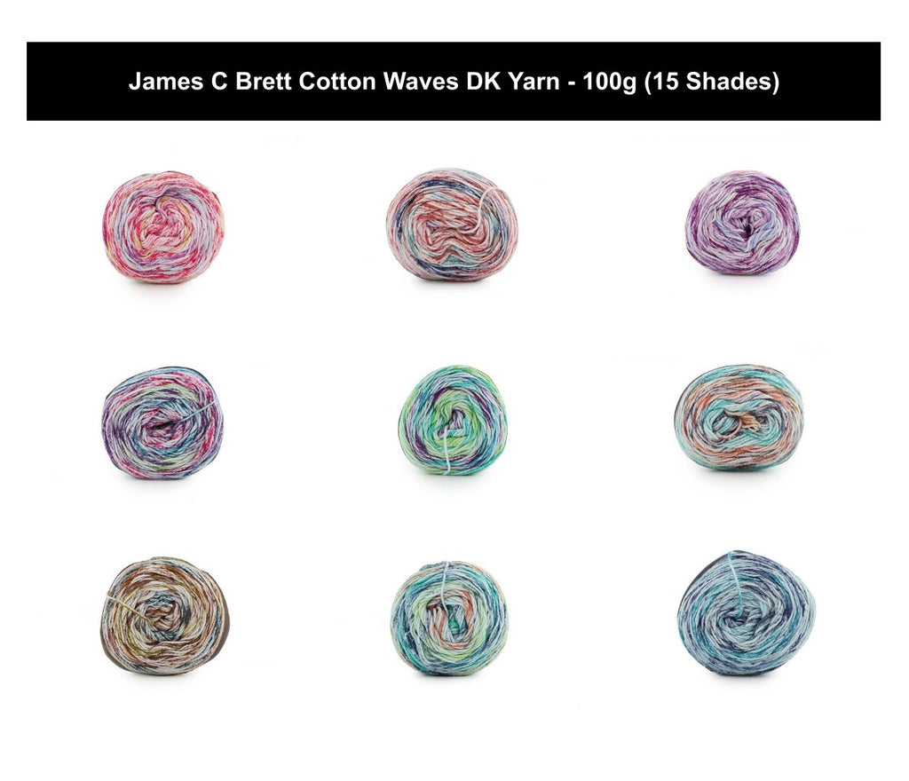 James C Brett Cotton Waves DK Cake Yarn - 100g, 100% Cotton Crochet Double Knitting Yarn for Summer Garments & Accessories Projects