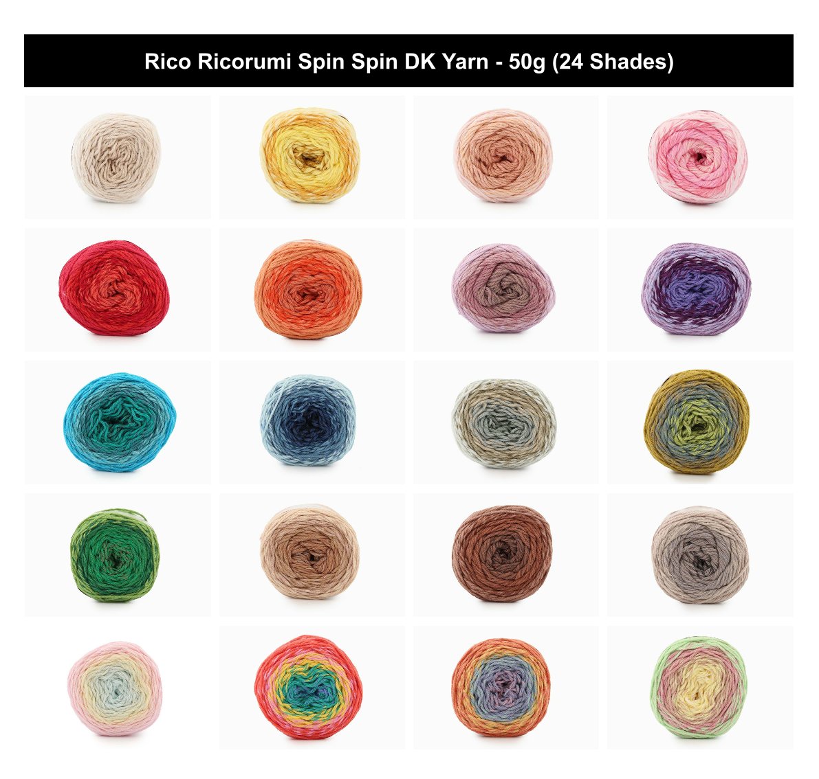 Rico Ricorumi Spin Spin DK Yarn - 50G, 100% Pure Cotton Gradient Self-Striping Amigurumi Double Knit & Crochet Yarn Cake for Plushies, Blankets & Home Decor