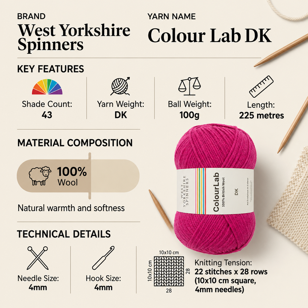 West Yorkshire Spinners Colour Lab DK Yarn - 100g, Luxury 100% British Wool Soft Tweed Double Knitting & Crochet Yarn for Cozy Blankets, Jackets & Jumpers