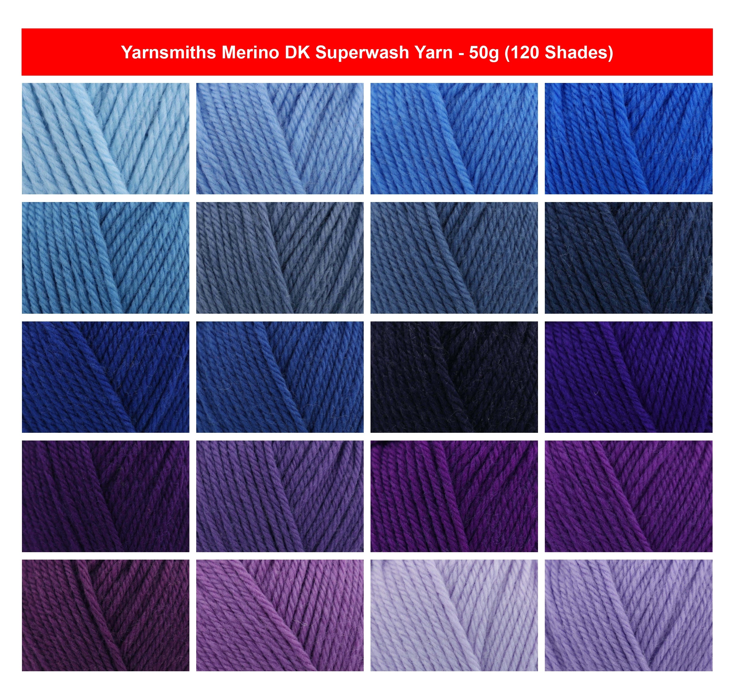 Yarnsmiths Merino DK Superwash Yarn - 50g, Luxury 100% Wool Soft Lightweight Squishy Double Knitting Crochet Yarn for Sweaters, Cardigans & Baby Garments