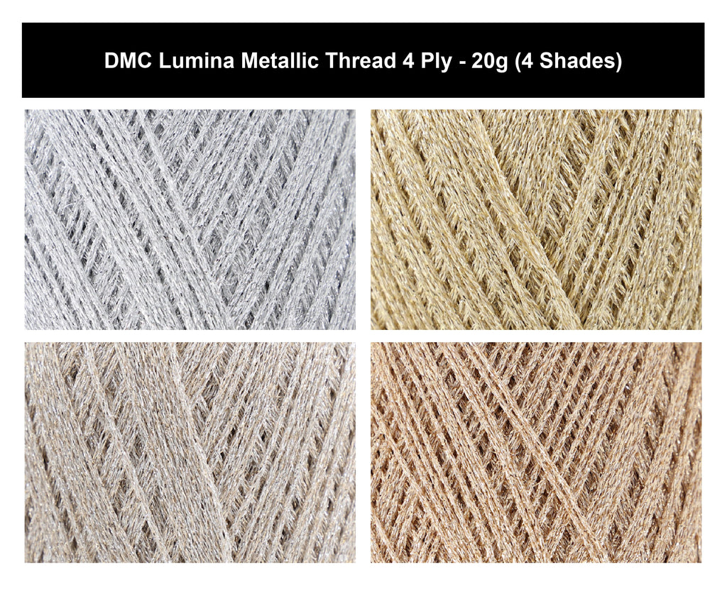 DMC Lumina Metallic Thread 4 Ply Yarn - 20g, Shiny Polyester Viscose Blend Sparkle Super Fine Knitting Yarn for Elegant Scarves, Cardigans & Jewellery
