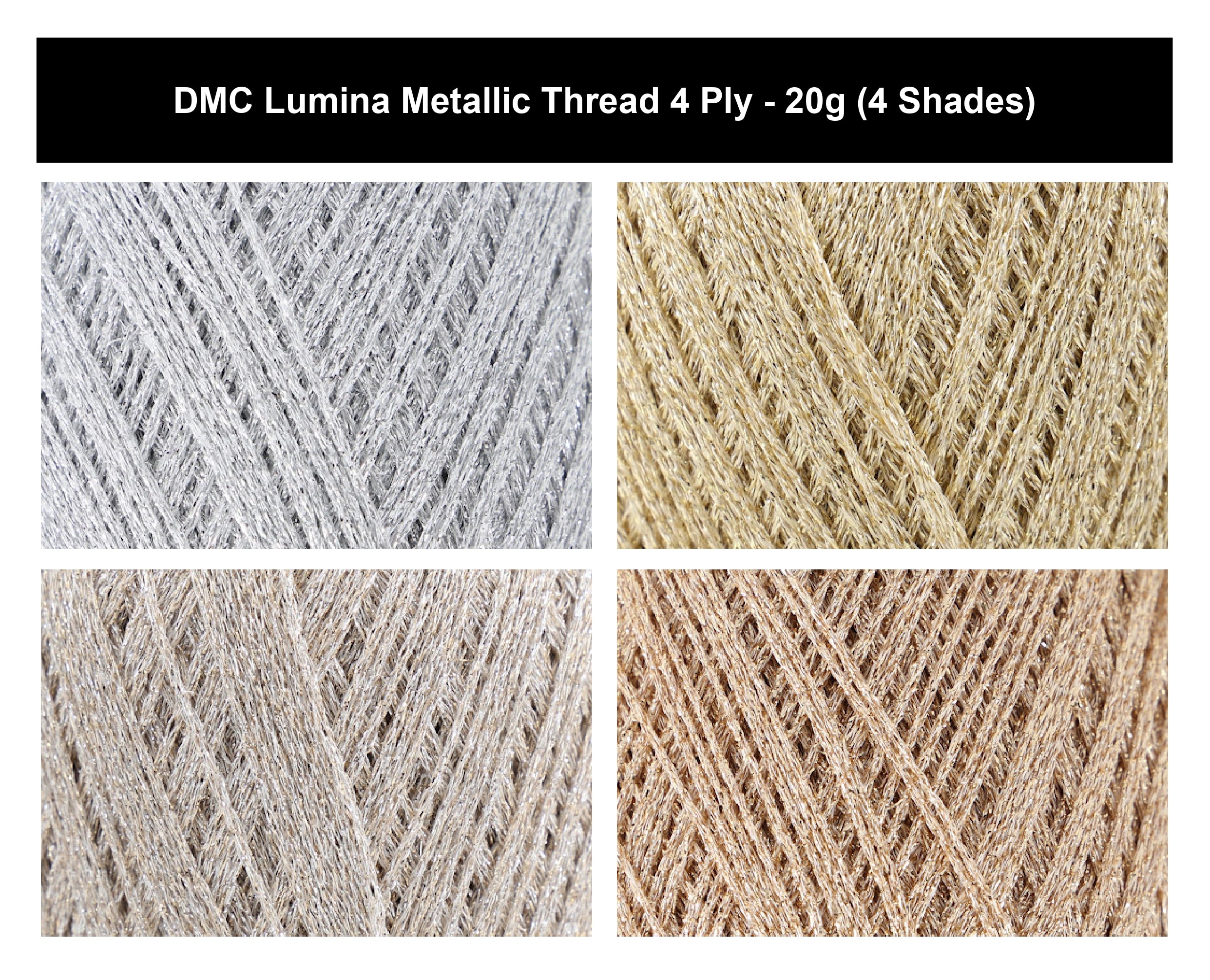 DMC Lumina Metallic Thread 4 Ply Yarn - 20g, Shiny Polyester Viscose Blend Sparkle Super Fine Knitting Yarn for Elegant Scarves, Cardigans & Jewellery