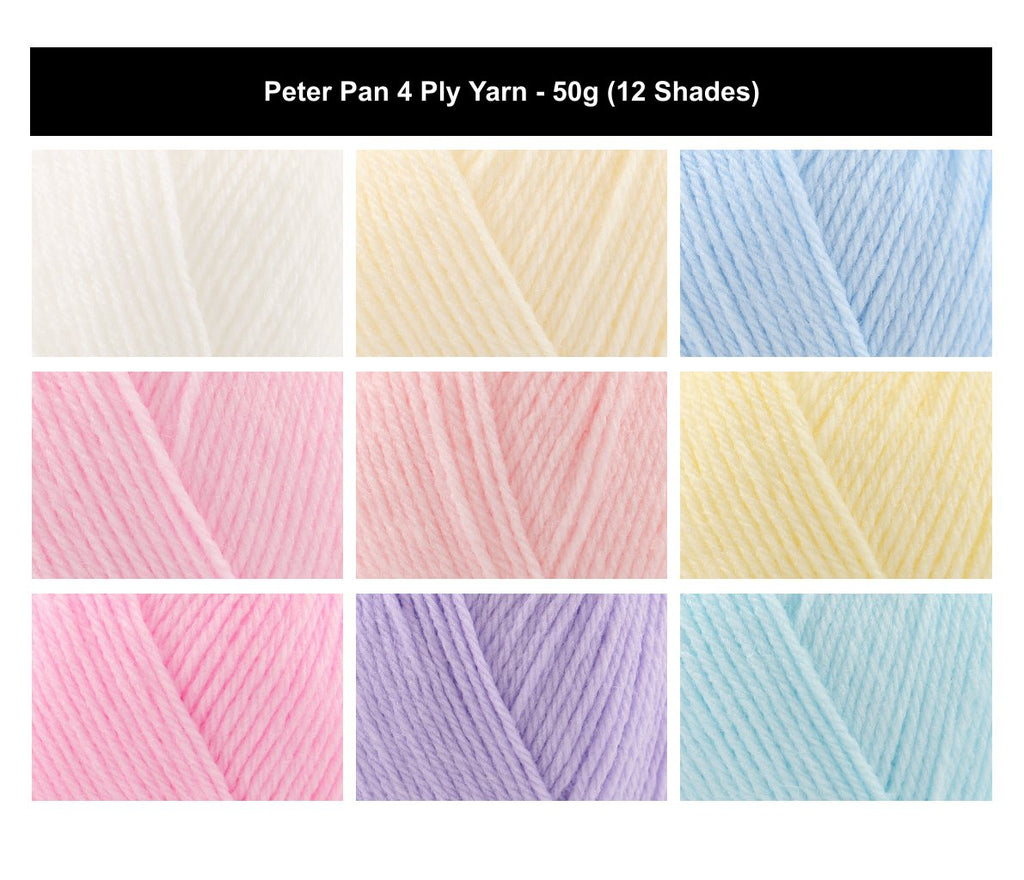 Peter Pan 4 Ply Crochet Yarn - 50g, Nylon & Acrylic Blend Lightweight Knitting Wool for Sensitive Skin Baby Garments, Blankets, Cardigans & Shawls