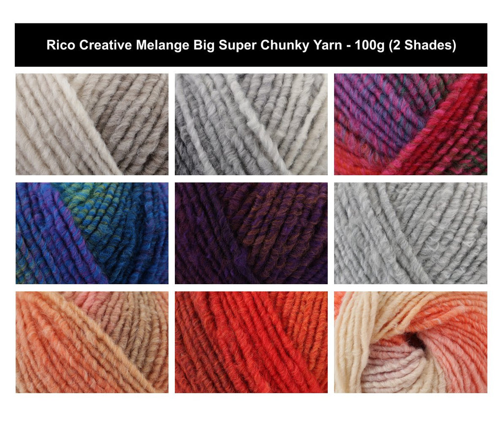 Rico Creative Melange Big Super Chunky Yarn - 100G, Luxury Wool Acrylic Blend Self Striping Gradient Thick Bulky Crochet Knitting Wool for Sweaters, Snoods & Hats
