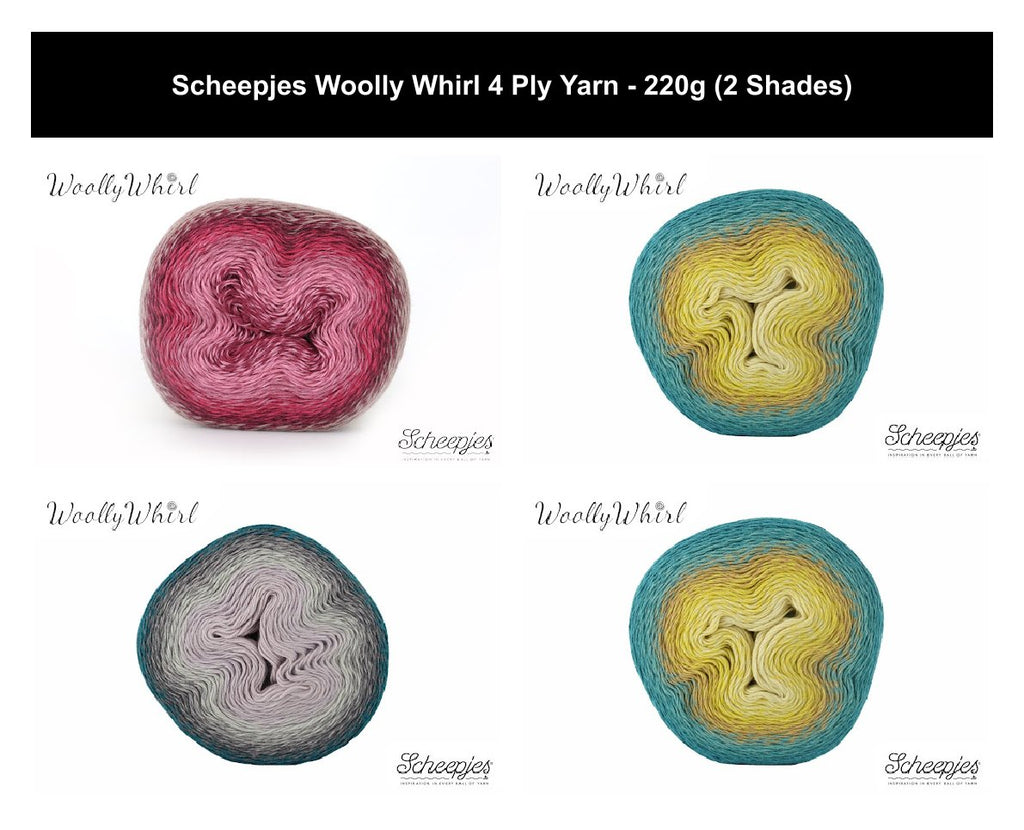 Scheepjes Woolly Whirl 4 Ply Yarn Cake - 220g, Soft Wool & Cotton Blend Gradient Twined Crochet & Knitting Yarn for Shawls And Wraps