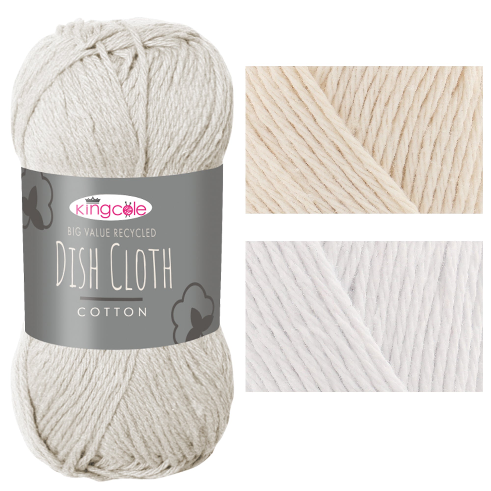 King Cole Recycled Dish Cloth Cotton Yarn – 85% Cotton 15% Polyester Eco Yarn 160m for Dishcloths & Home Crafts - 100g
