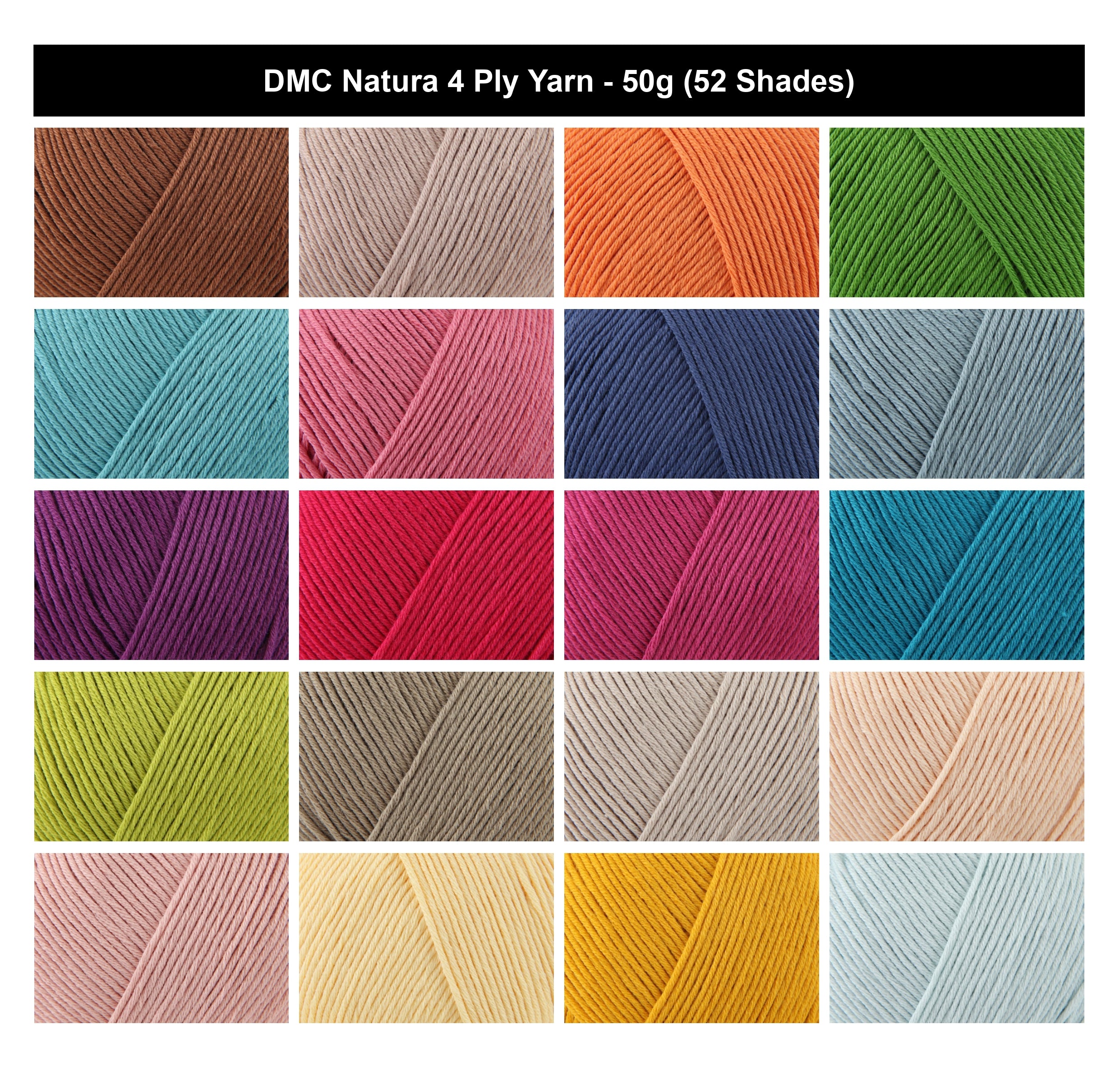 DMC Natura 4 Ply Cotton Crochet Yarn - 50g, Soft 100% Cotton Matte Finish Knitting Yarn for Clothing & Accessories
