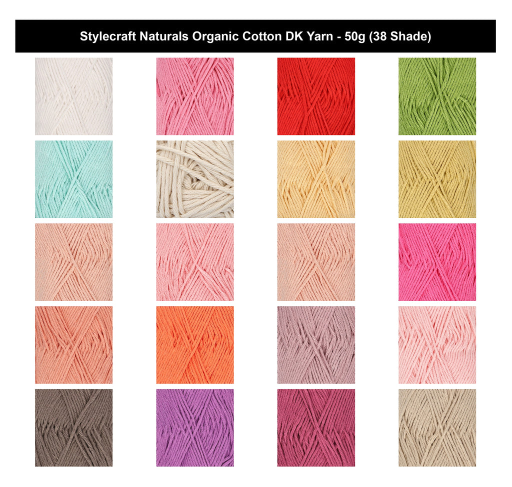 Stylecraft Naturals Organic Cotton DK Yarn - 100g, 100% Organic Cotton Lightweight Double Knitting Wool for Crochet Crafts, Baby Garments & Tops