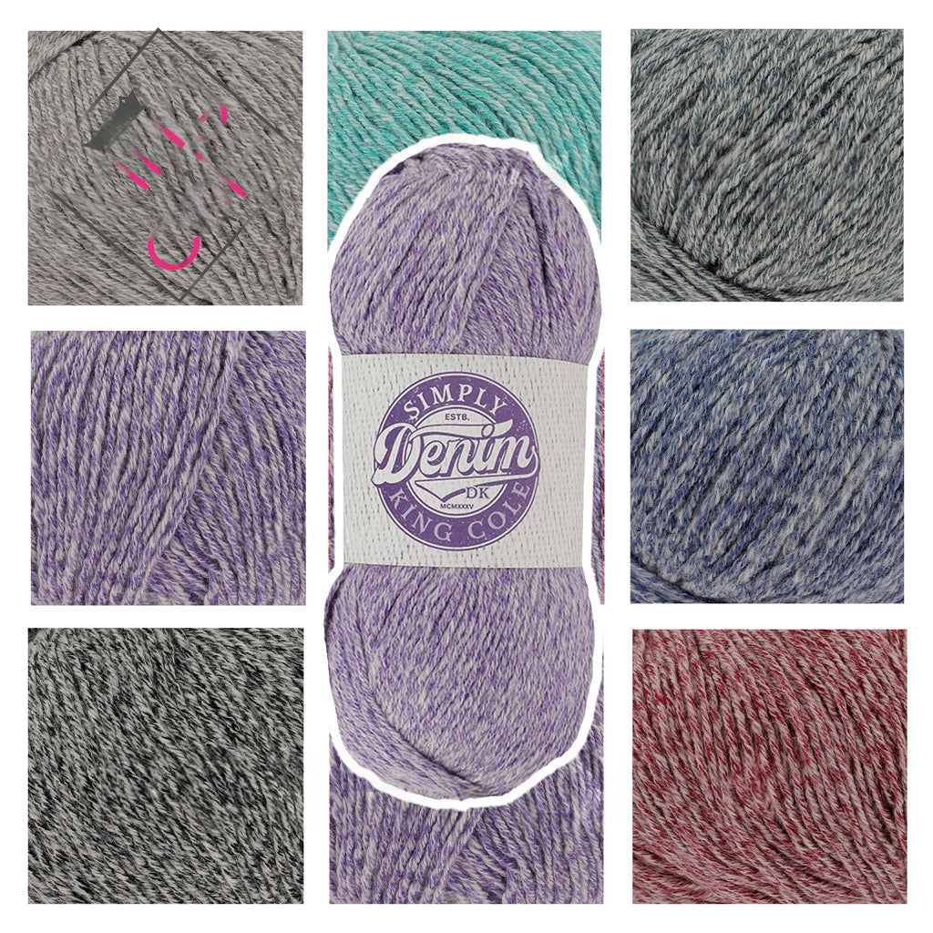 King Cole Simply Denim DK Yarn Cotton & Acrylic Soft Double Knitting Crochet Wool Yarn Classic Denim Marl Soft Everyday - 100g Ball