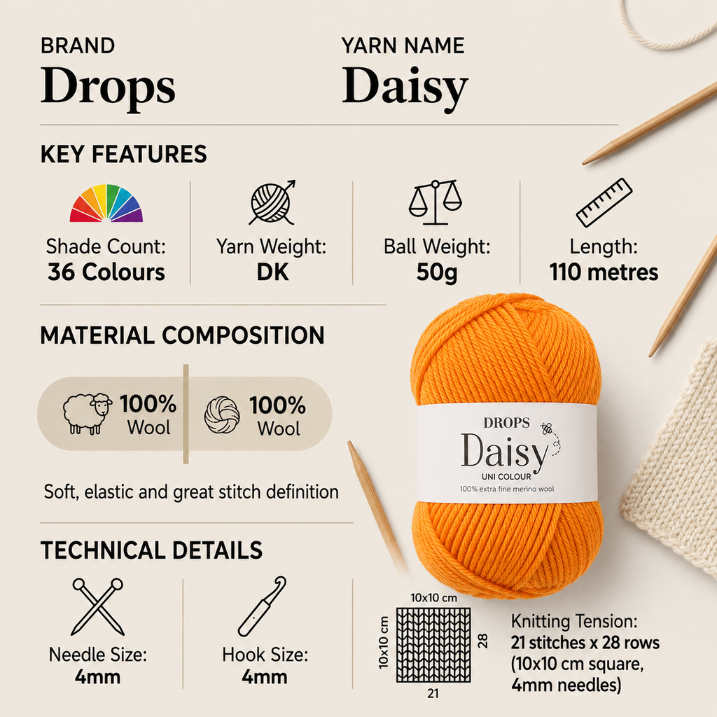 Drops Fabel 4 Ply Crochet Yarn - 50g, Wool & Polyamide Blend Soft Self Patterning Knitting Wool for Baby Garments, Shawls & Everyday Accessories
