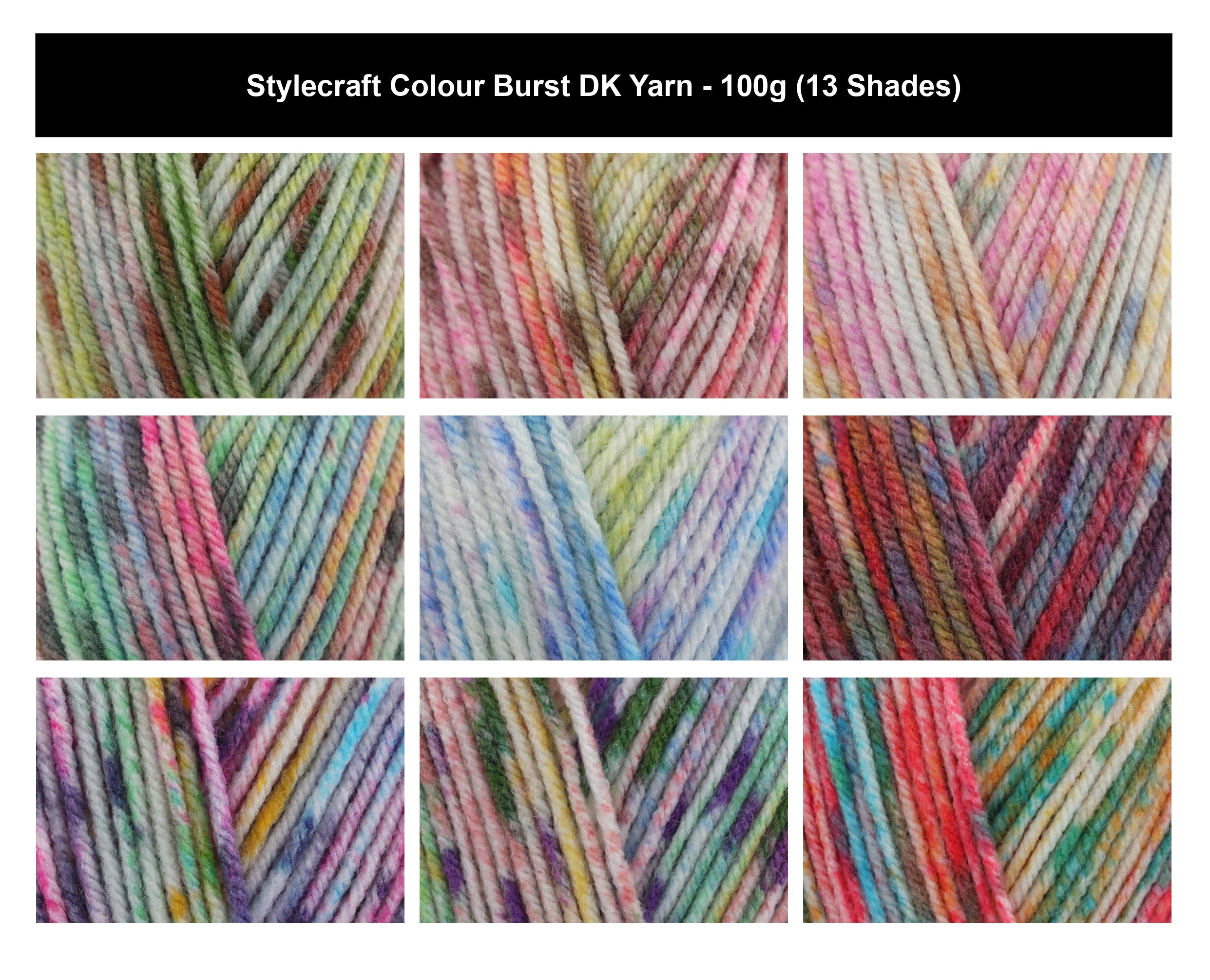 Stylecraft Colour Burst Crochet DK Yarn - 100g, Acrylic Polyamide Blend Variegated Double Knitting Wool for Garments, Homeware, Accessories & Toys