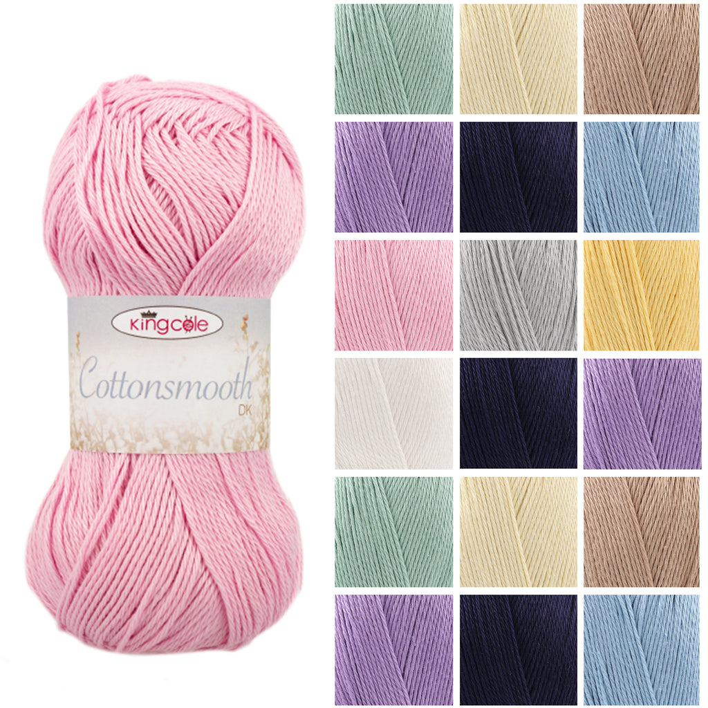 King Cole Cottonsmooth DK Yarn 100% Mercerised Cotton, Soft Breathable Double Knit Yarn 200m for Knitting & Crochet - 100g