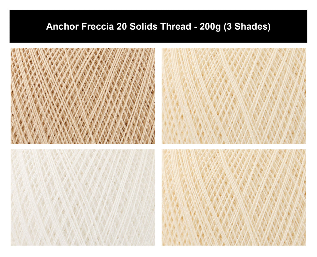 Anchor Freccia 20 Solids Crochet Thread Yarn - 200g, 100% Mercerised Cotton Fine Lace Weight Yarn for Crochet, Knitting, Home Décor & Baby Garments