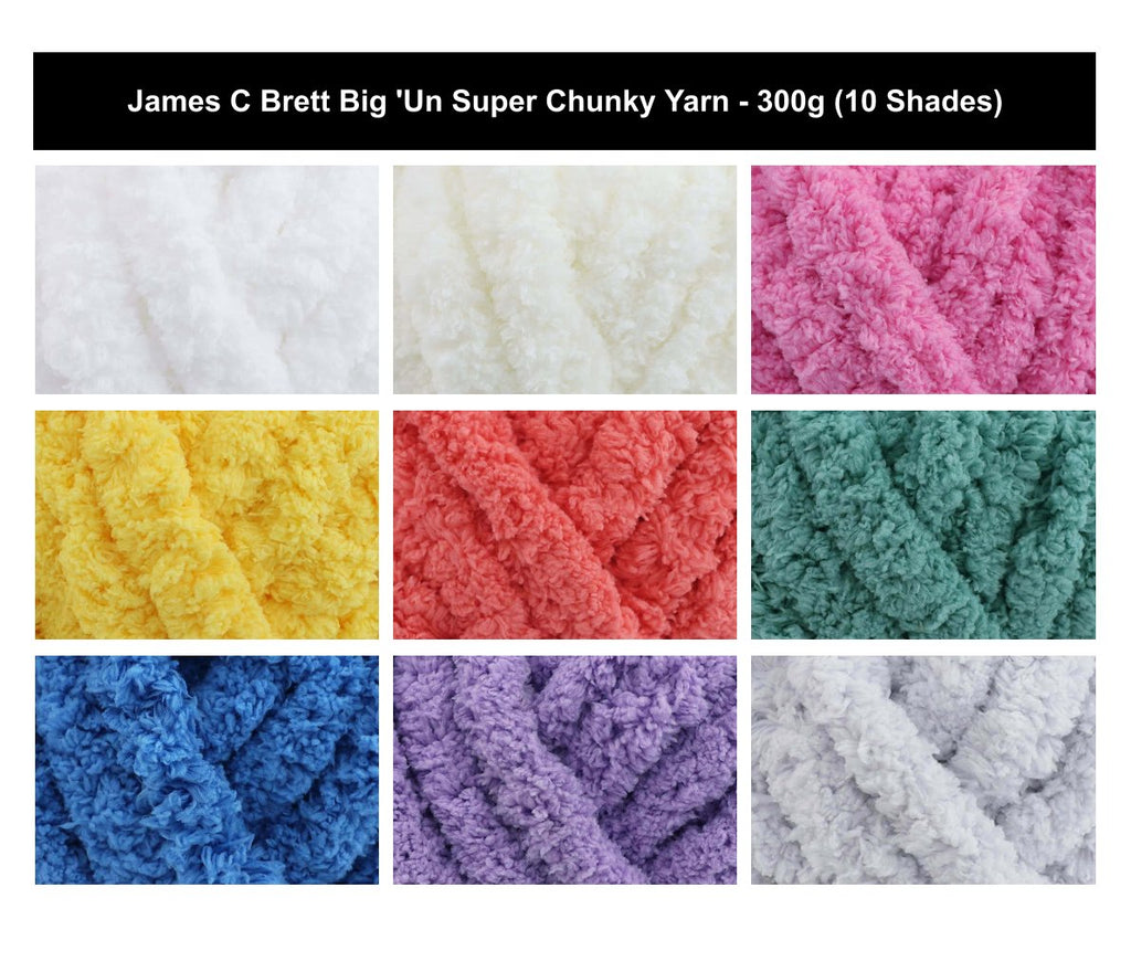 James C Brett Big 'Un Mega Chunky Yarn - 300g, Soft 100% Polyester Chenille Finger Knitting & Crochet Yarn for Cosy Blankets, Scarves, Hats & Home Décor