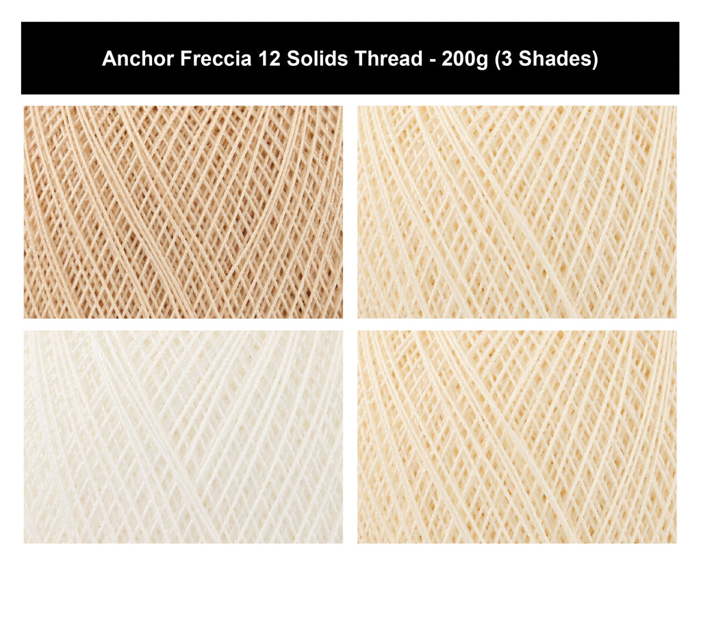 Anchor Freccia 12 Solids 3 Ply Thread Yarn - 200g, 100% Mercerised Cotton Fine Lace Thread for Crochet & Knitting for Home Décor, Accessories & Baby Garments